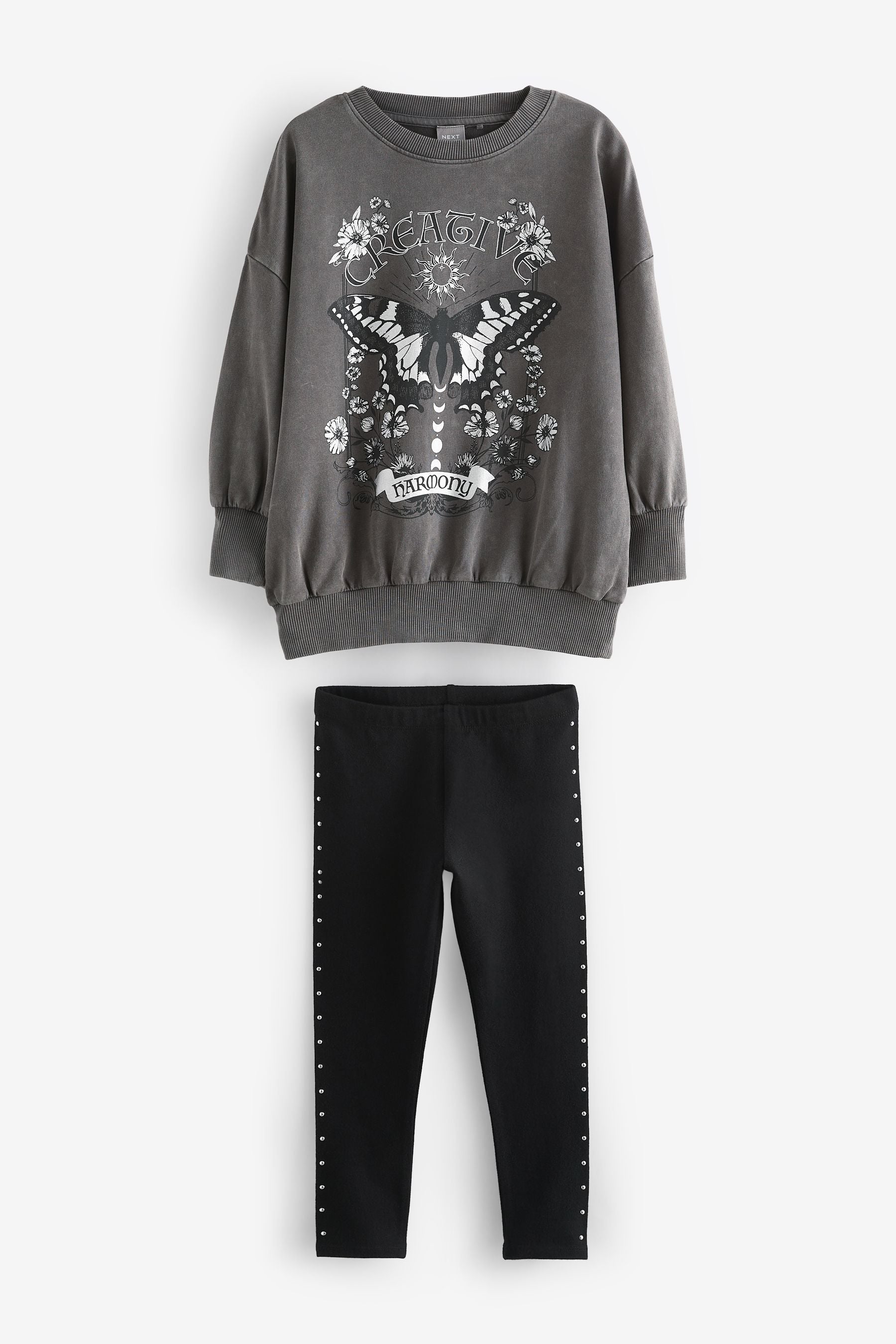 Charcoal Grey Butterfly Sweatshirt And Leggings Set (3-16yrs)