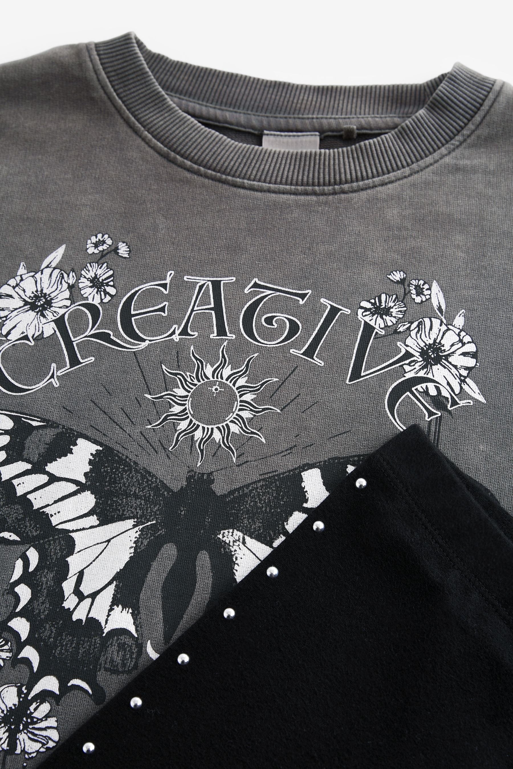 Charcoal Grey Butterfly Sweatshirt And Leggings Set (3-16yrs)