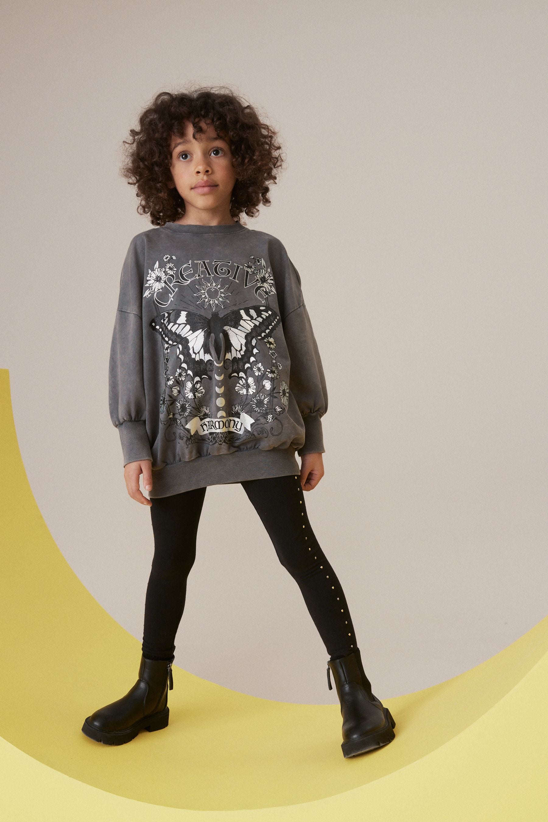 Charcoal Grey Butterfly Sweatshirt And Leggings Set (3-16yrs)