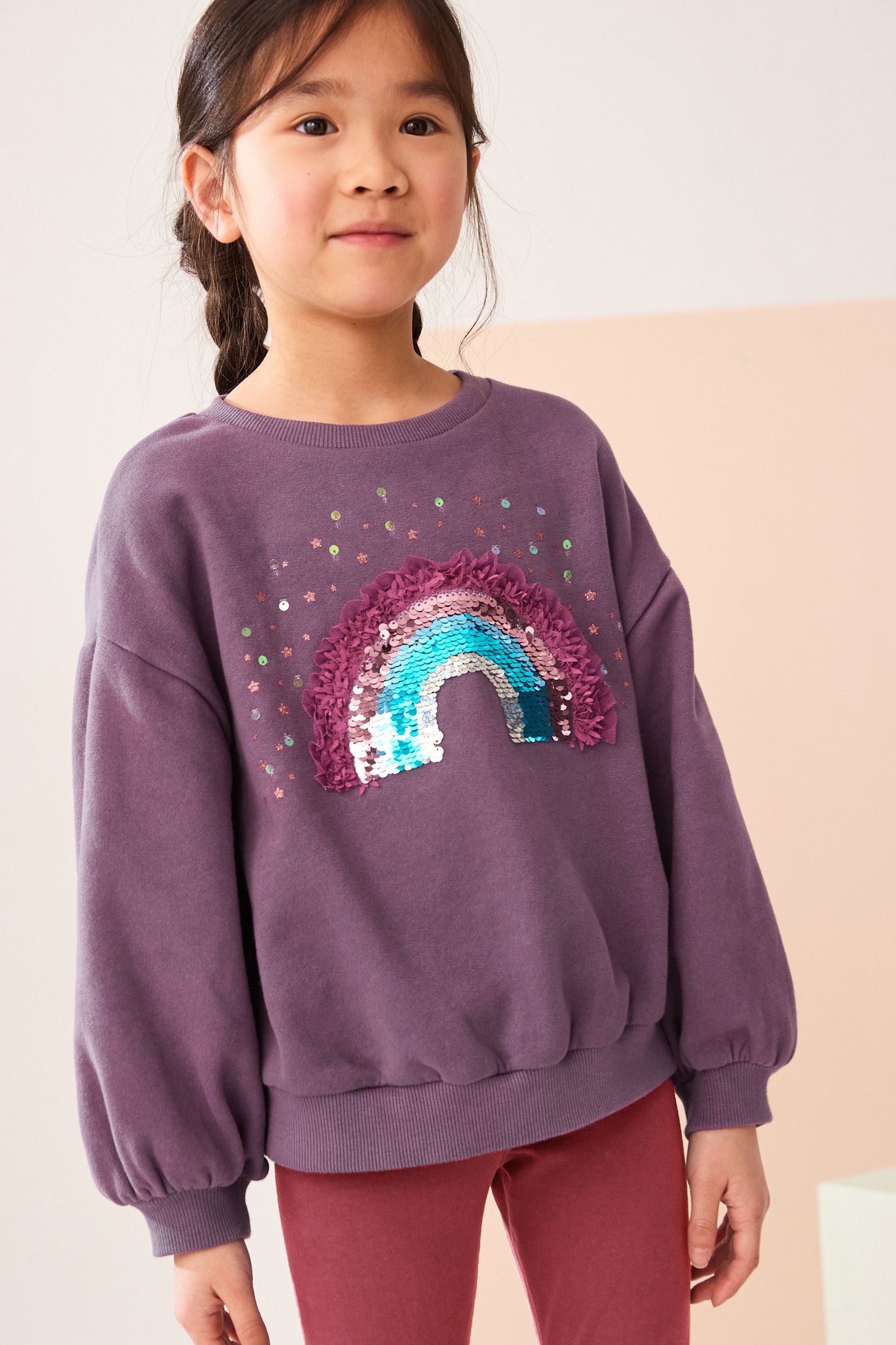 Berry Red Rainbow Sequin Sweatshirt And Legging Set (3-16yrs)