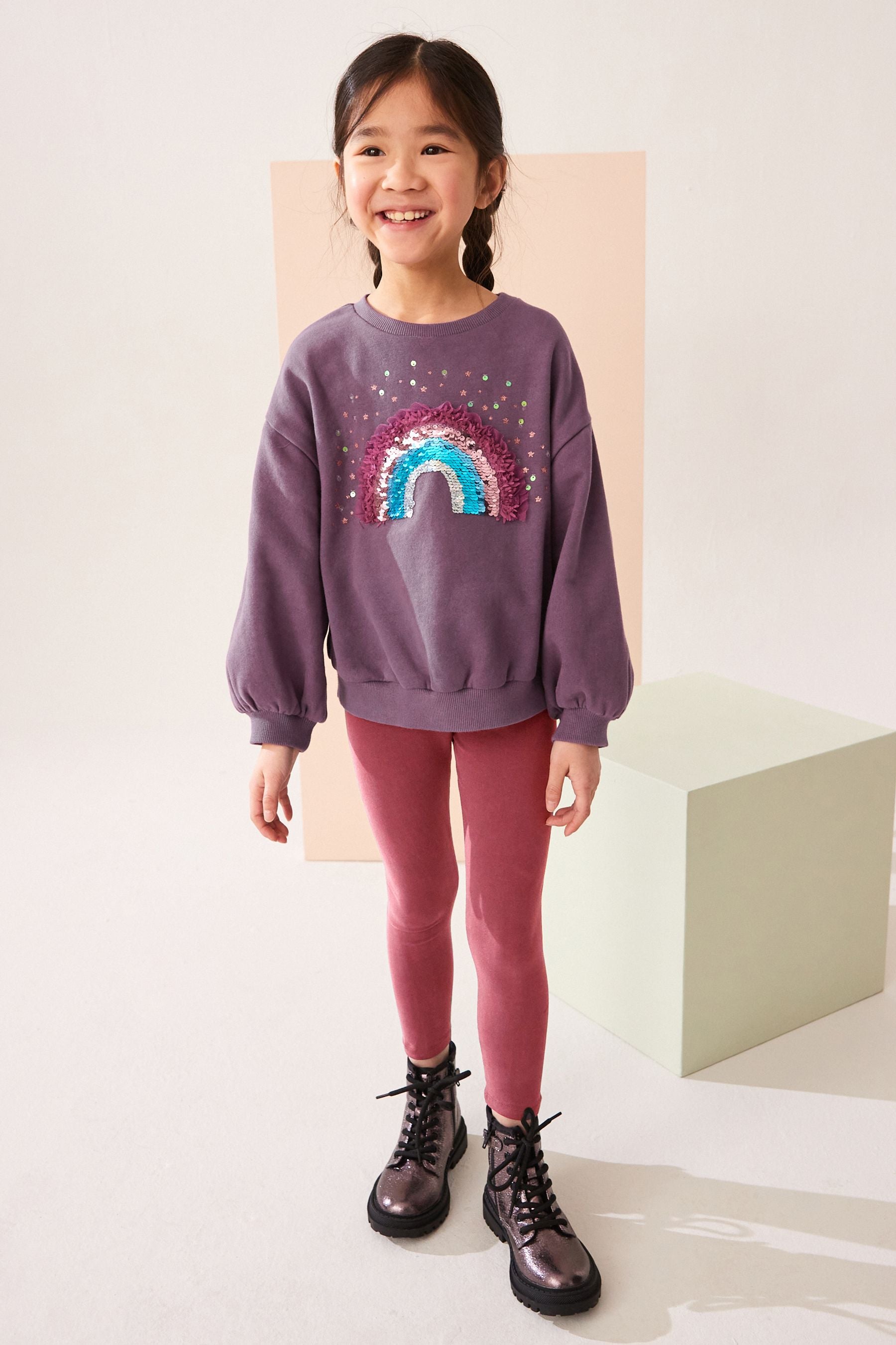 Berry Red Rainbow Sequin Sweatshirt And Legging Set (3-16yrs)