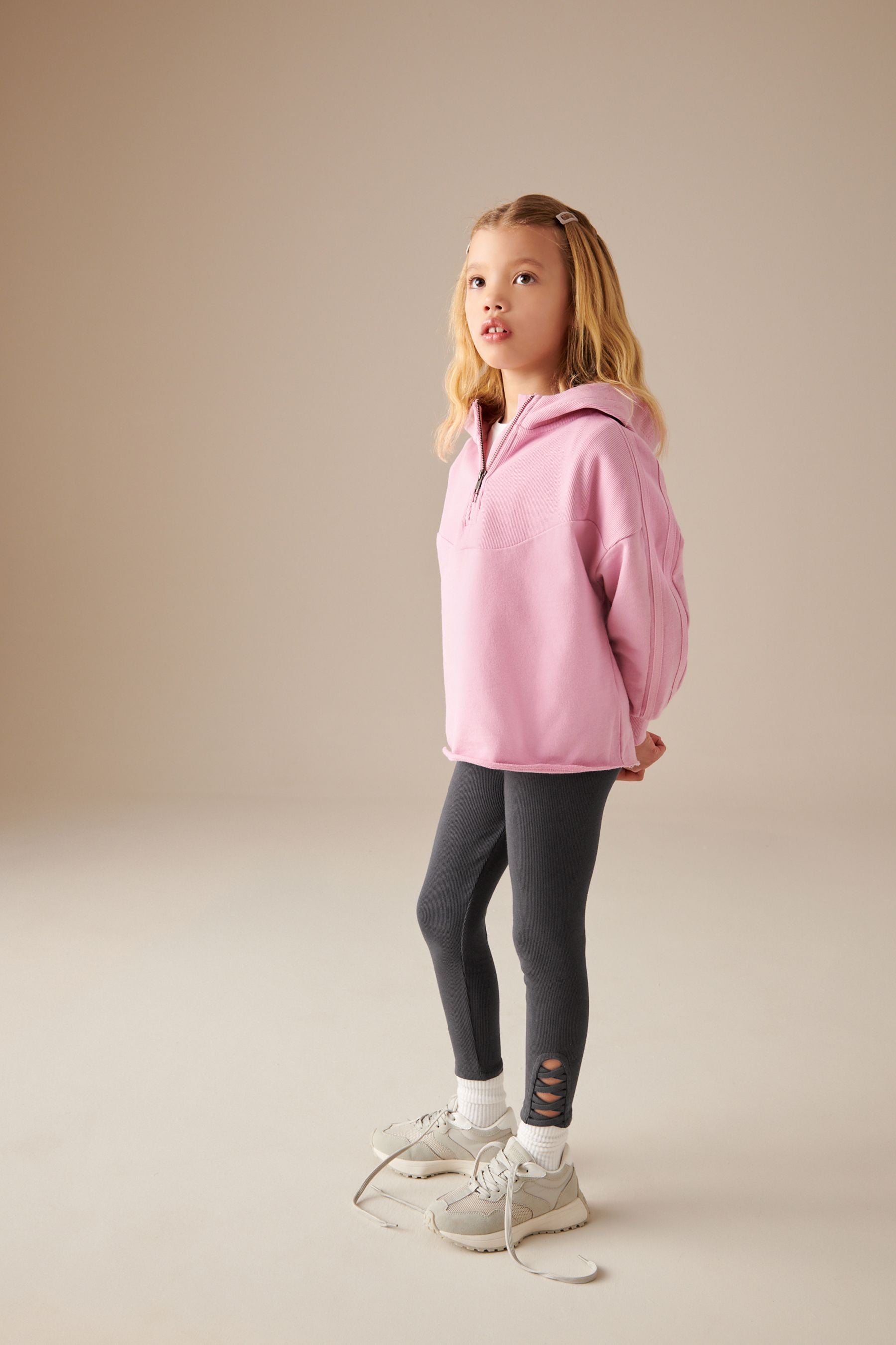 Pink Half Zip Hoodie And Leggings Set (3-16yrs)