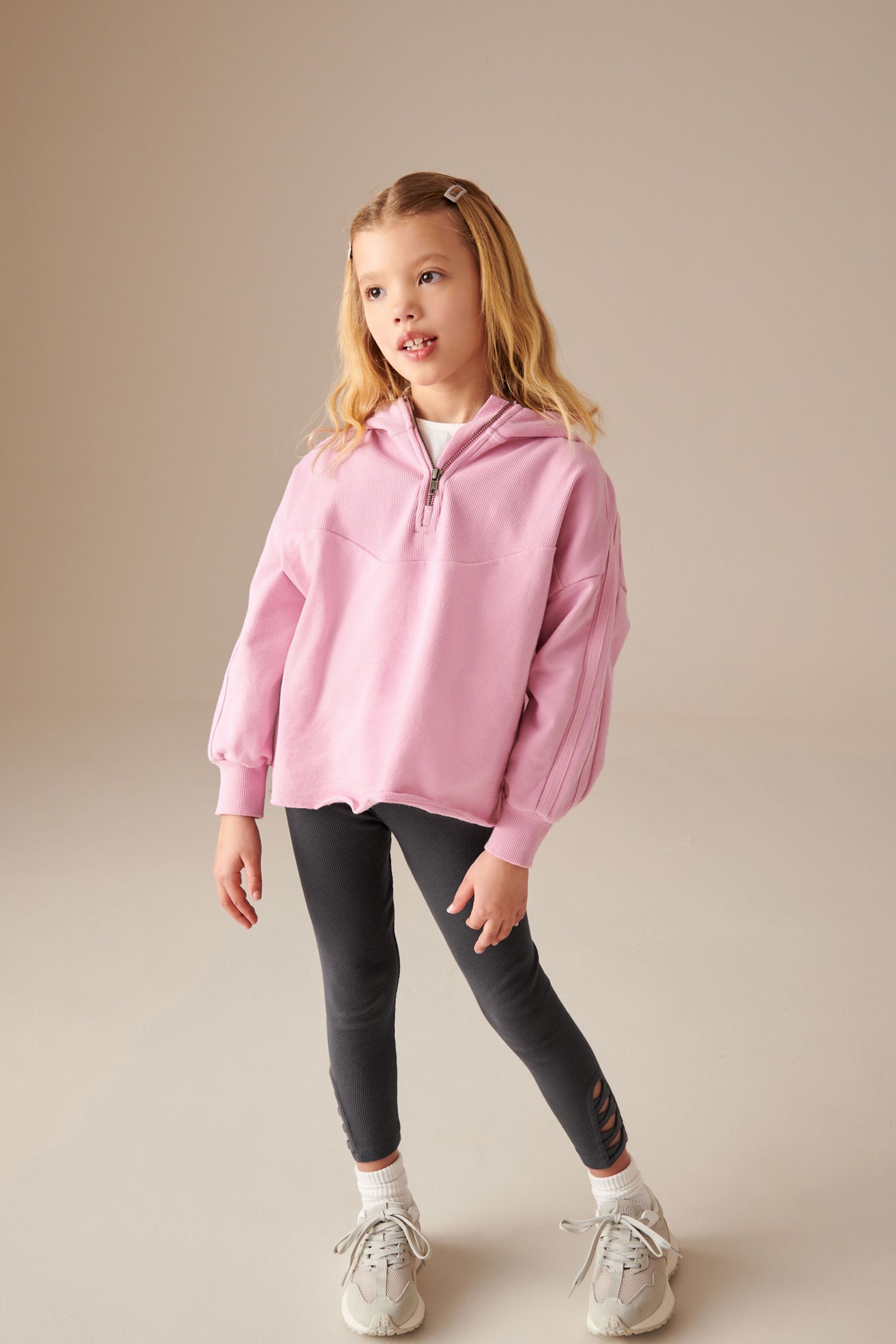 Pink Half Zip Hoodie And Leggings Set (3-16yrs)