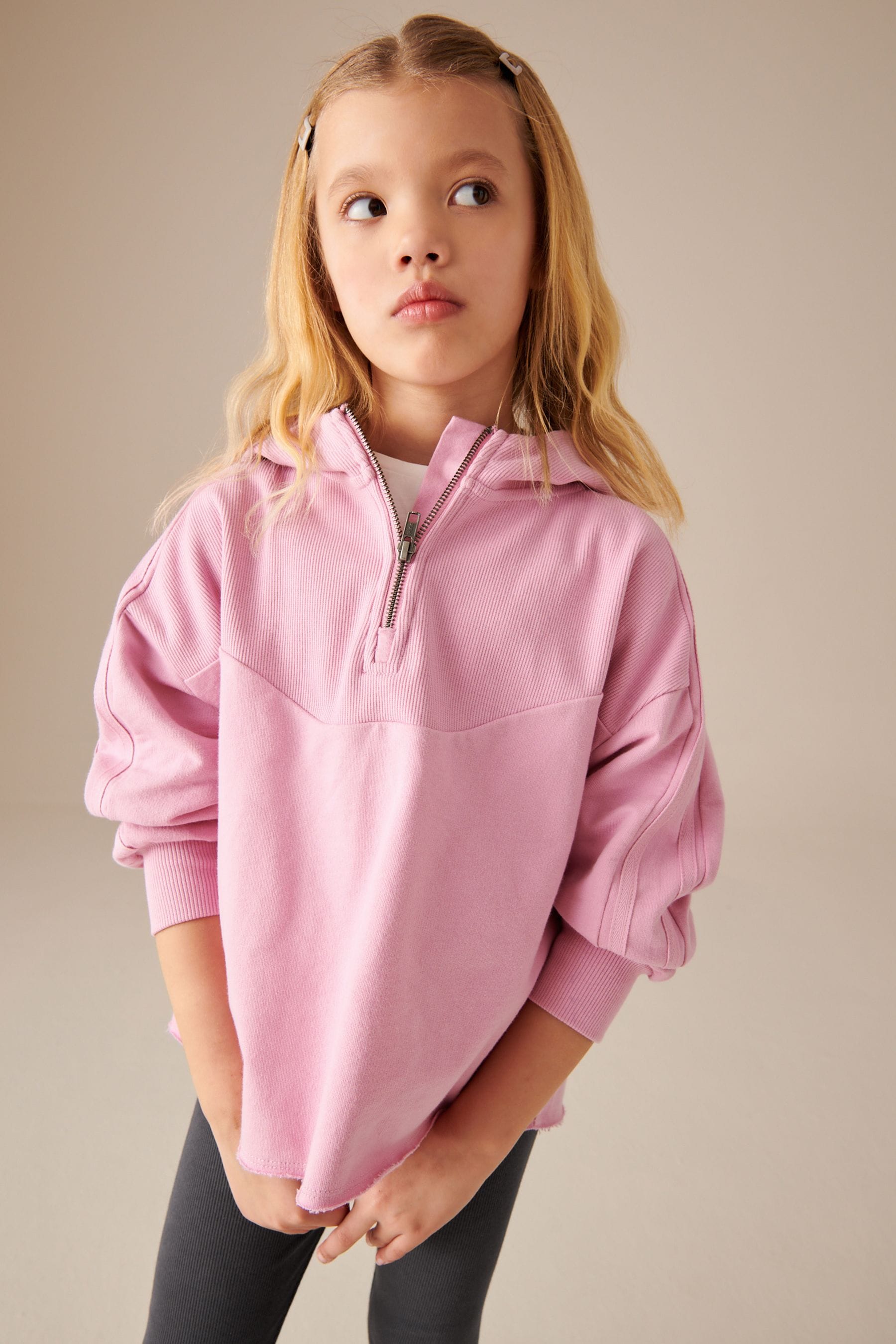 Pink Half Zip Hoodie And Leggings Set (3-16yrs)