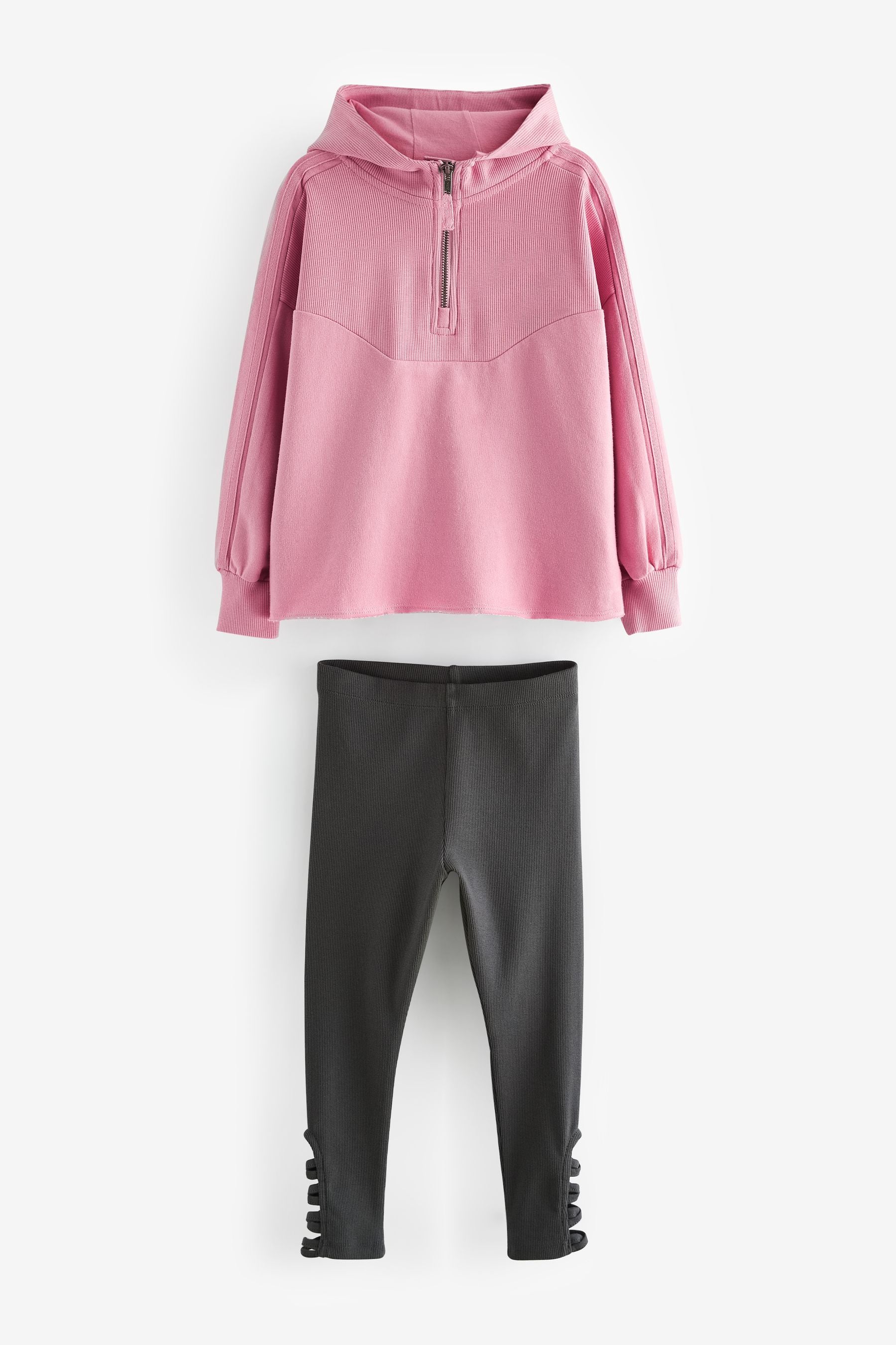 Pink Half Zip Hoodie And Leggings Set (3-16yrs)