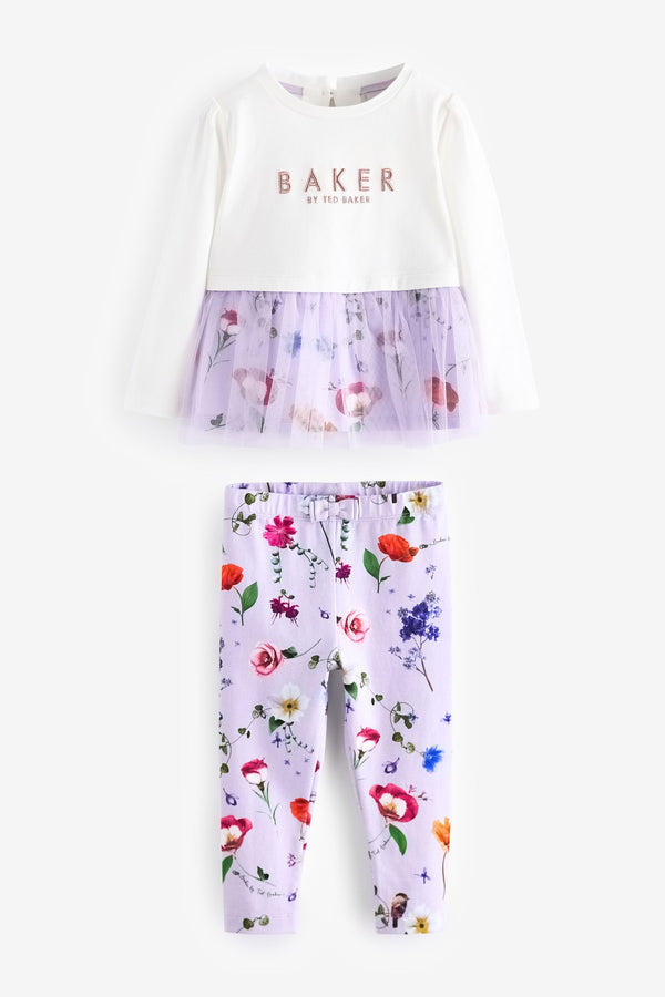 Lilac Purple Baker by Ted Baker Floral T-Shirt And Leggings Set