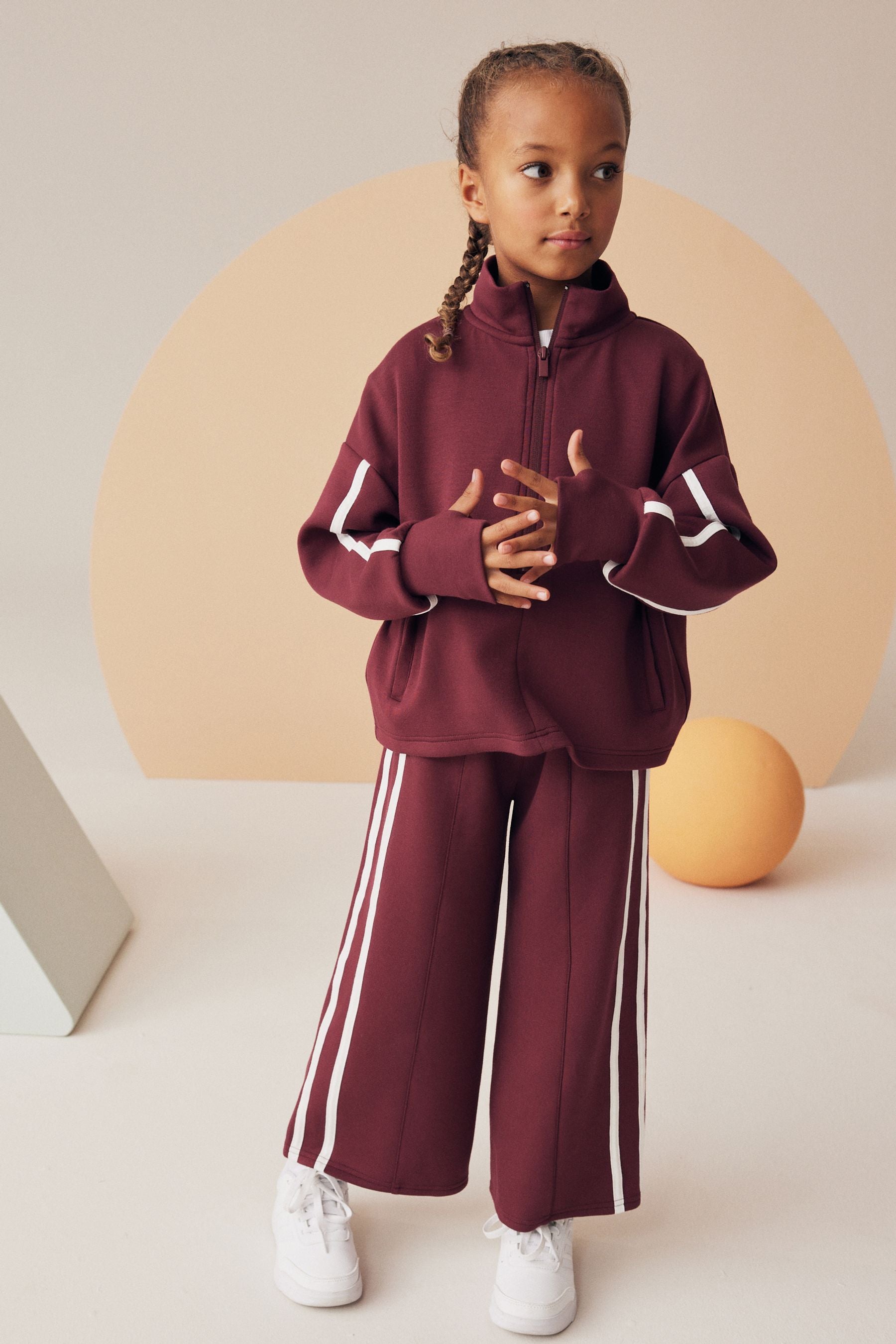 Burgundy Half Zip Top And Wide Leg Joggers Set (3-16yrs)