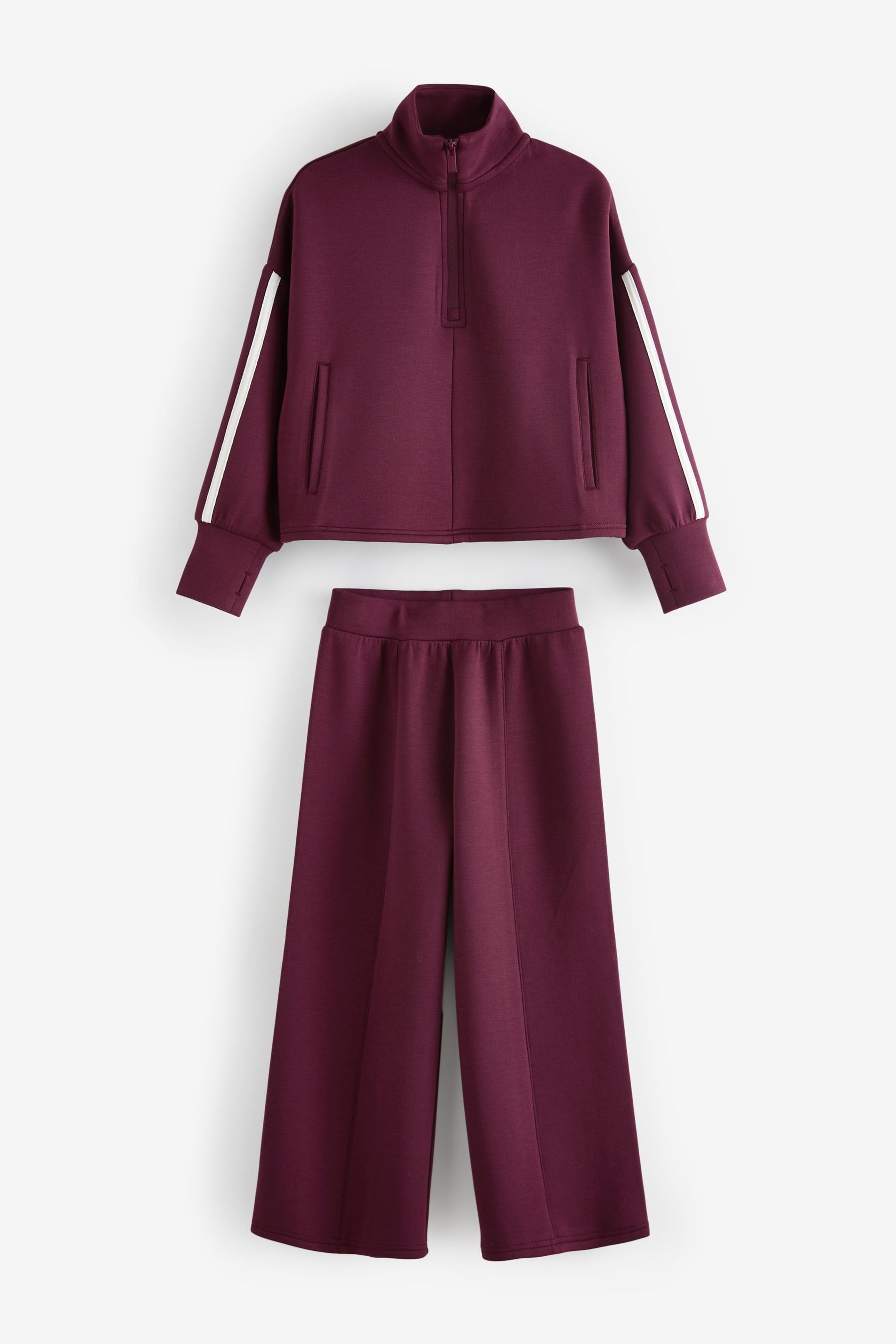 Burgundy Half Zip Top And Wide Leg Joggers Set (3-16yrs)