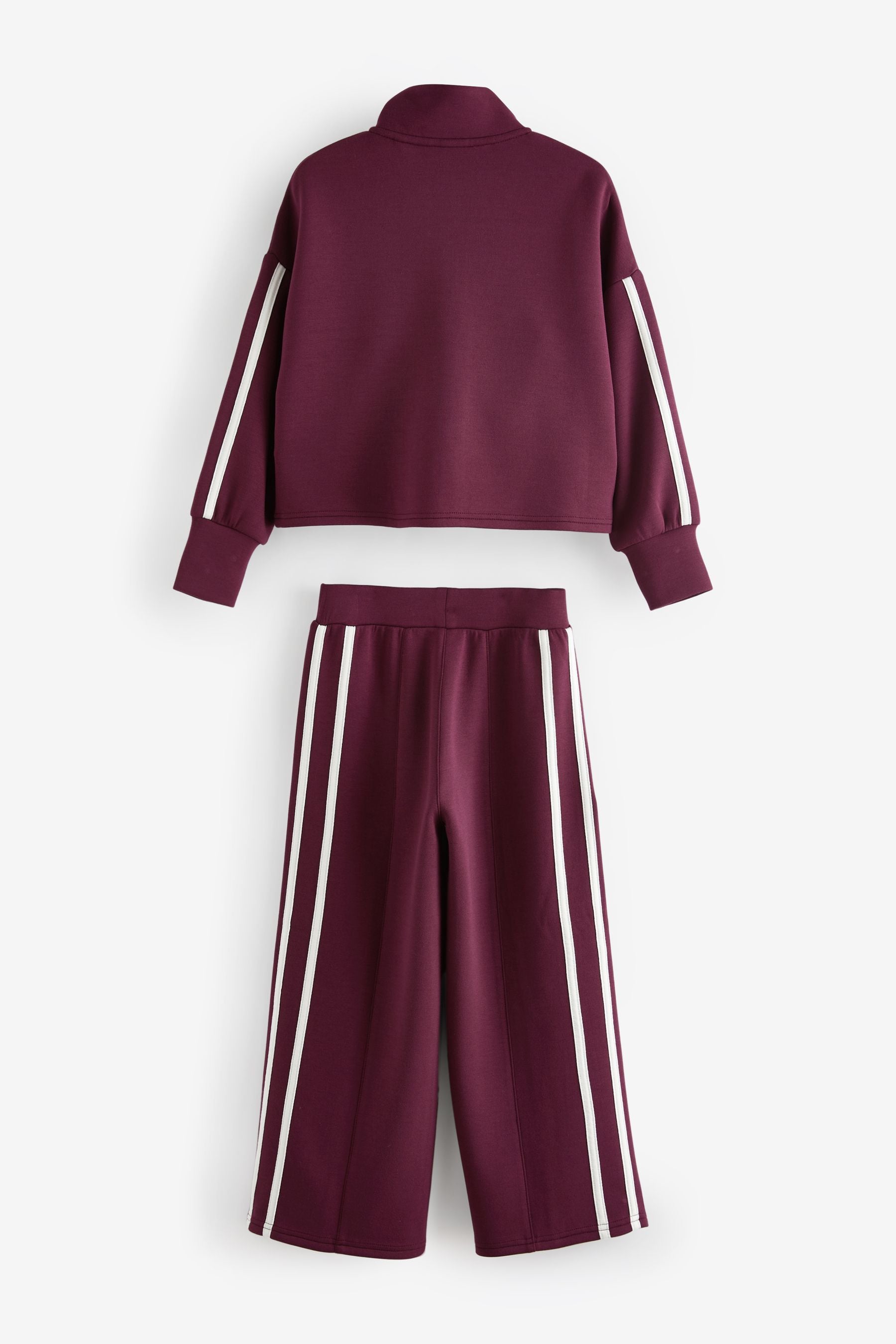 Burgundy Half Zip Top And Wide Leg Joggers Set (3-16yrs)