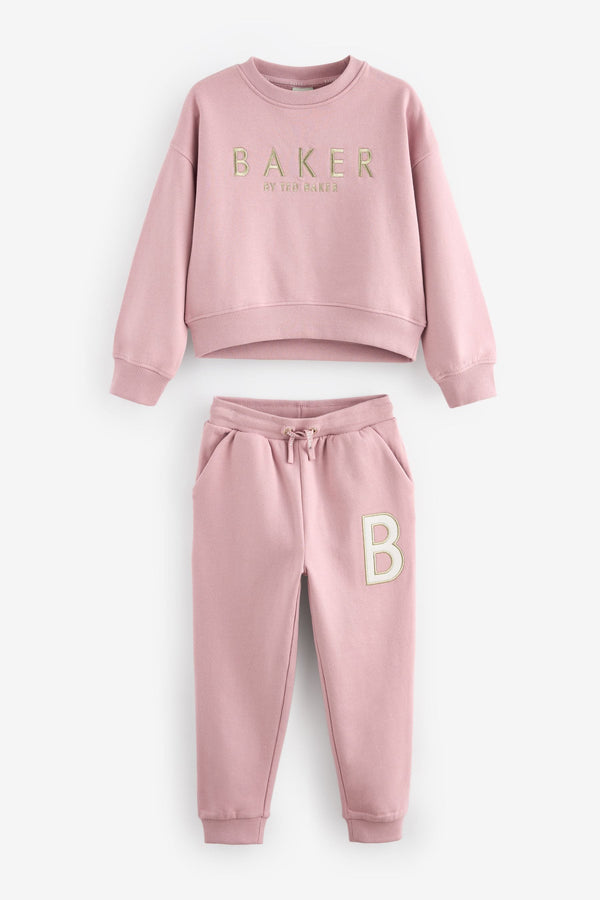 Baker by Ted Baker Pink Branded Back 100% Cotton Sweater And Joggers Set