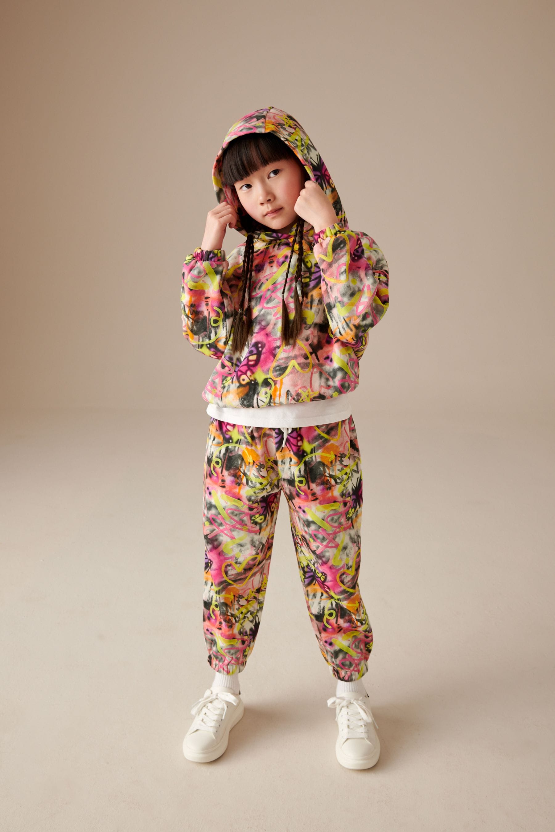 Ecru/Pink Graffiti Printed Hoodie and Joggers Set (3-16yrs)