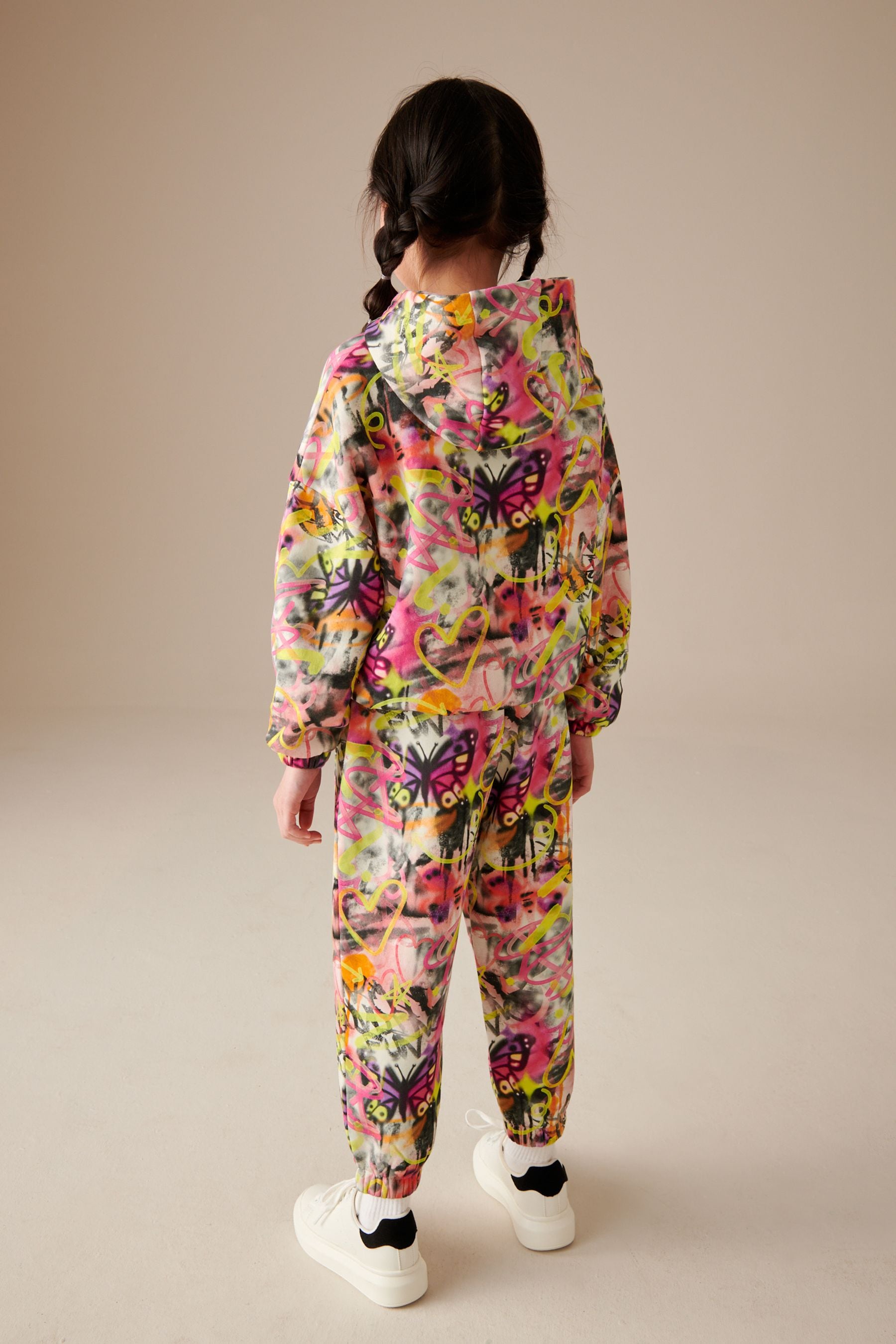 Ecru/Pink Graffiti Printed Hoodie and Joggers Set (3-16yrs)