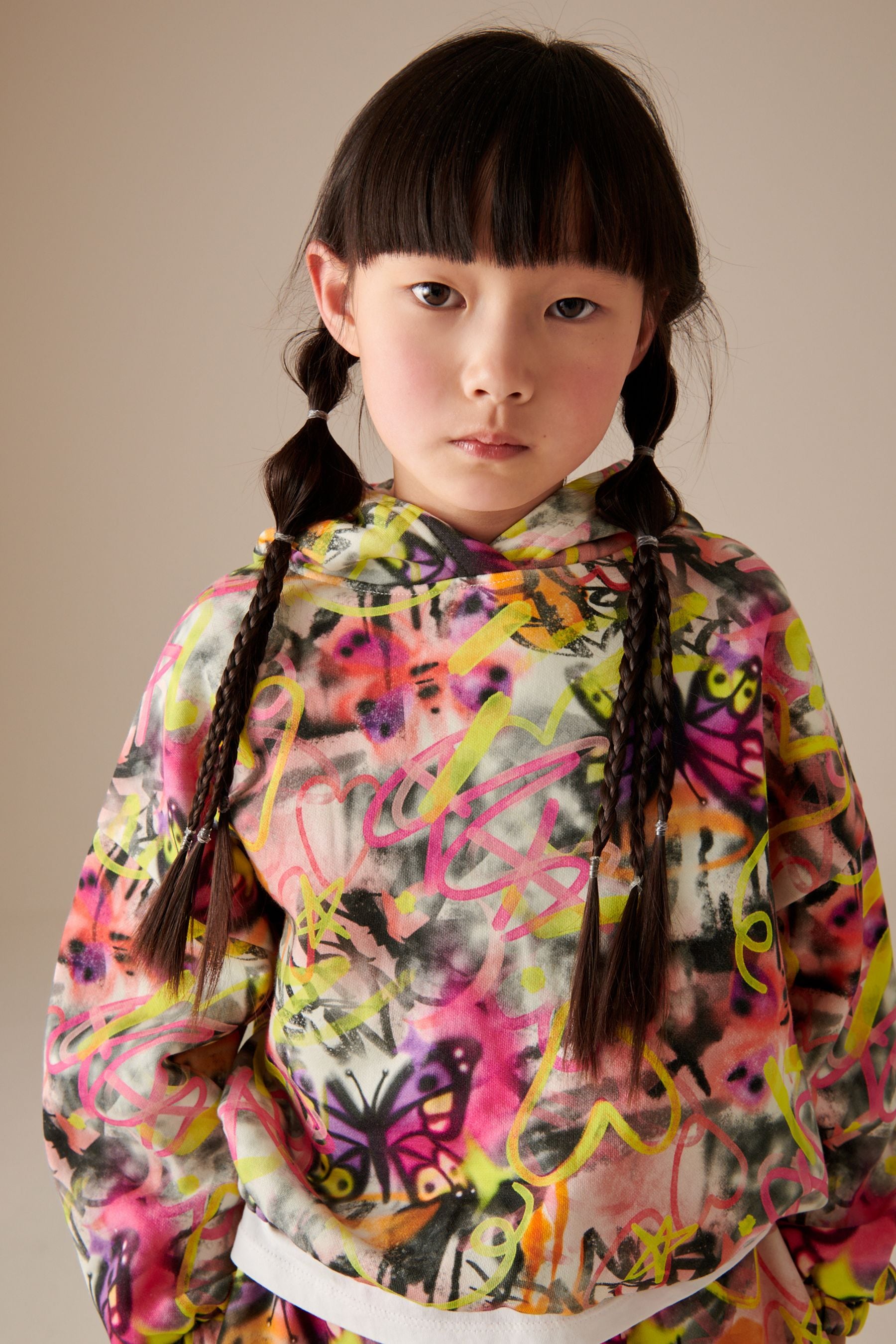 Ecru/Pink Graffiti Printed Hoodie and Joggers Set (3-16yrs)