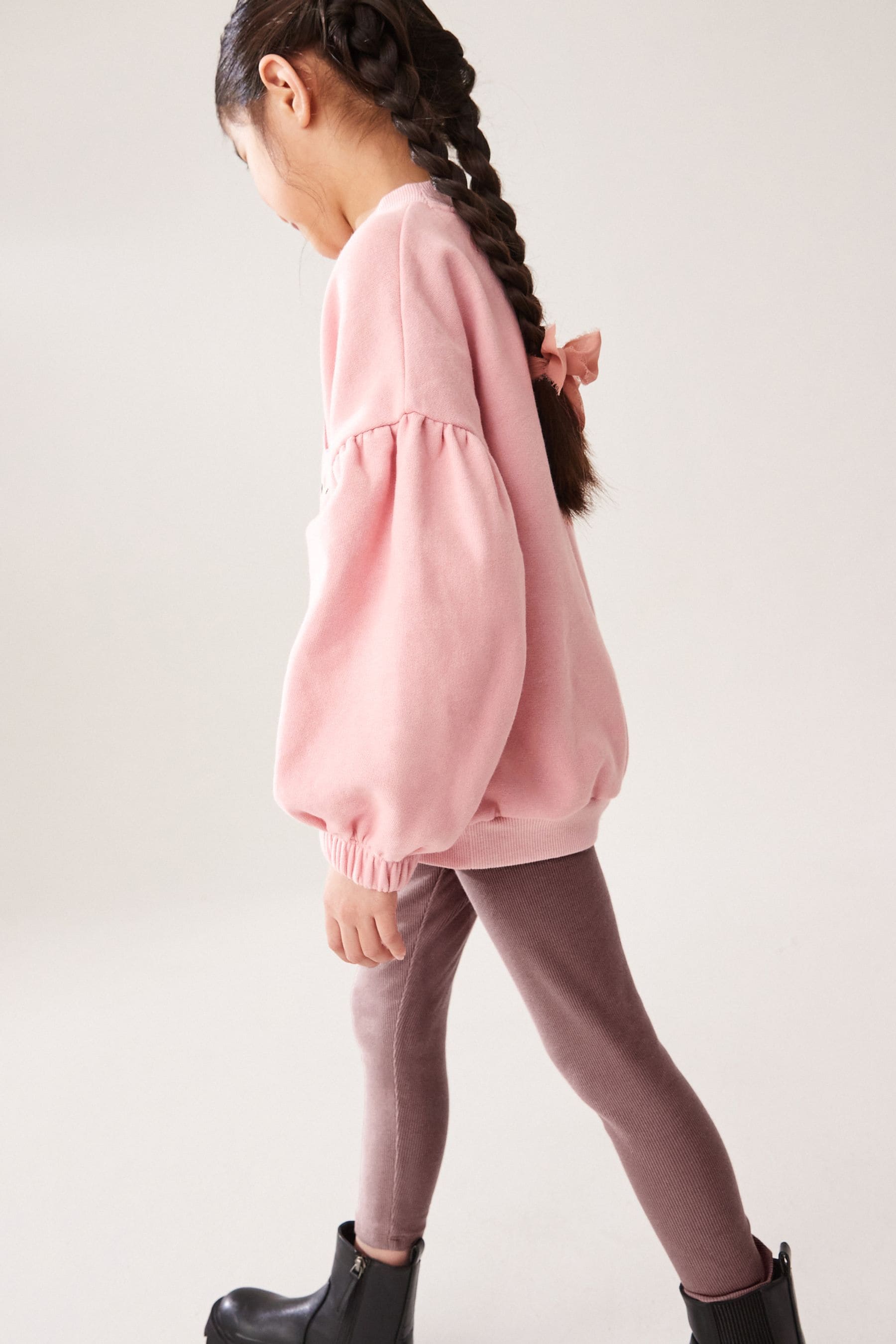 Pink Cat Character Sweatshirt And Ribbed Legging Set (3-16yrs)