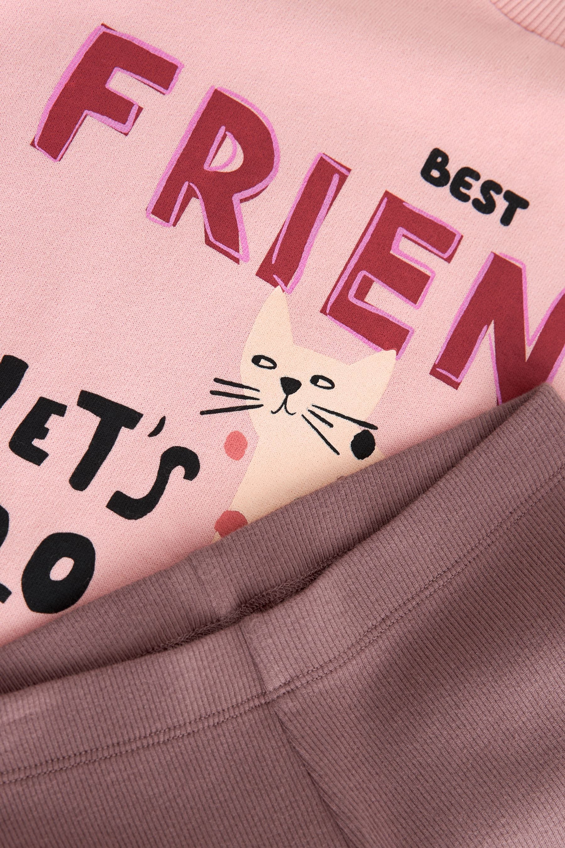 Pink Cat Character Sweatshirt And Ribbed Legging Set (3-16yrs)