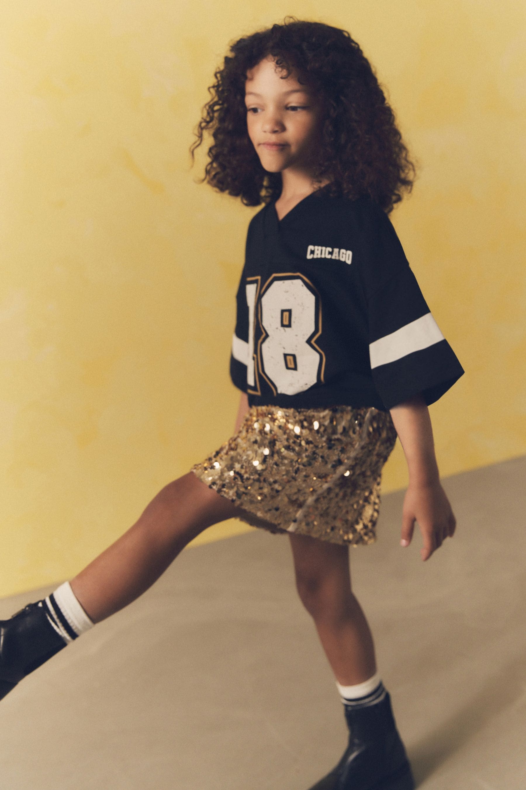 Black/Gold Varisty Tshirt And Sequin Skirt Set (3-14yrs)