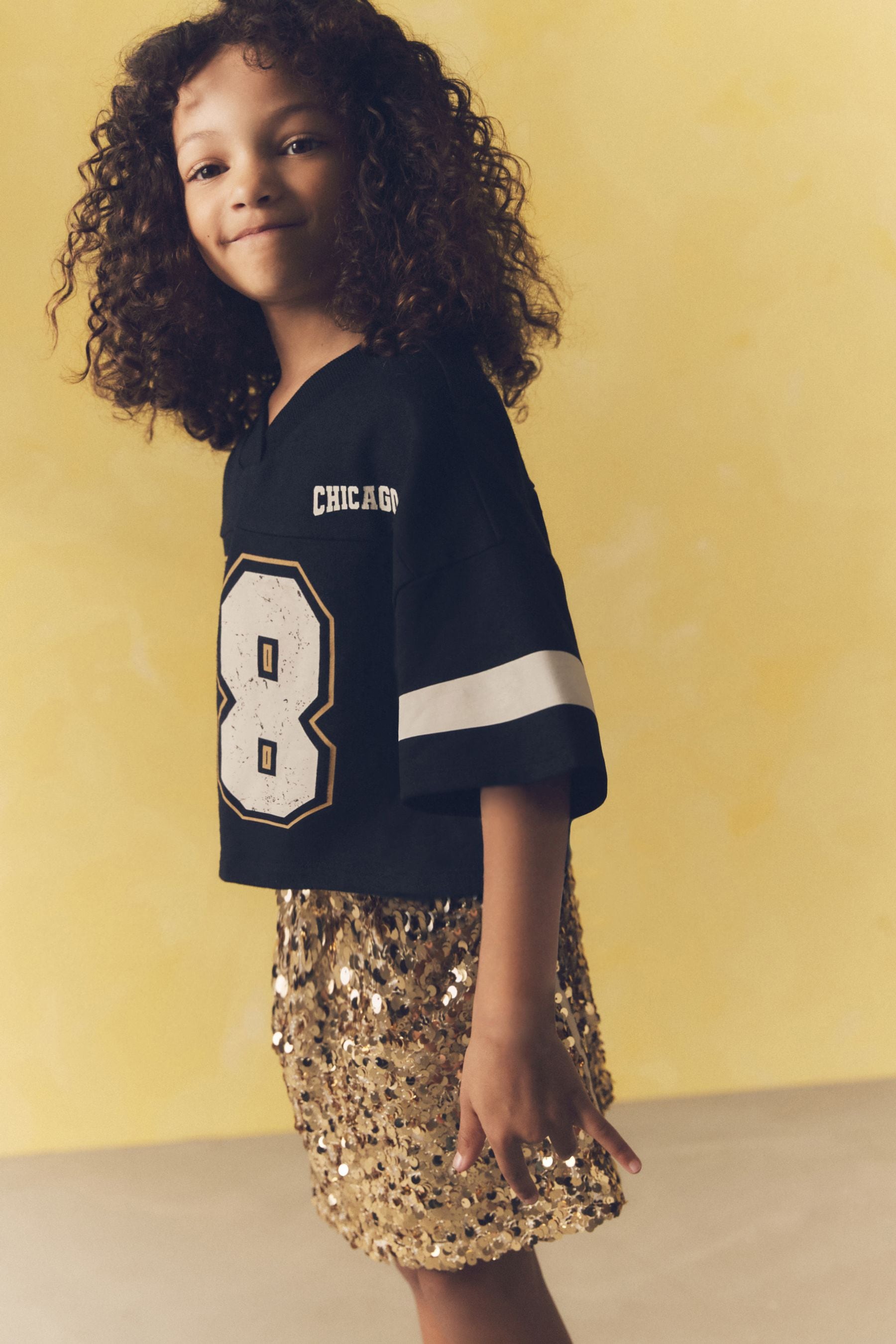 Black/Gold Varisty Tshirt And Sequin Skirt Set (3-14yrs)