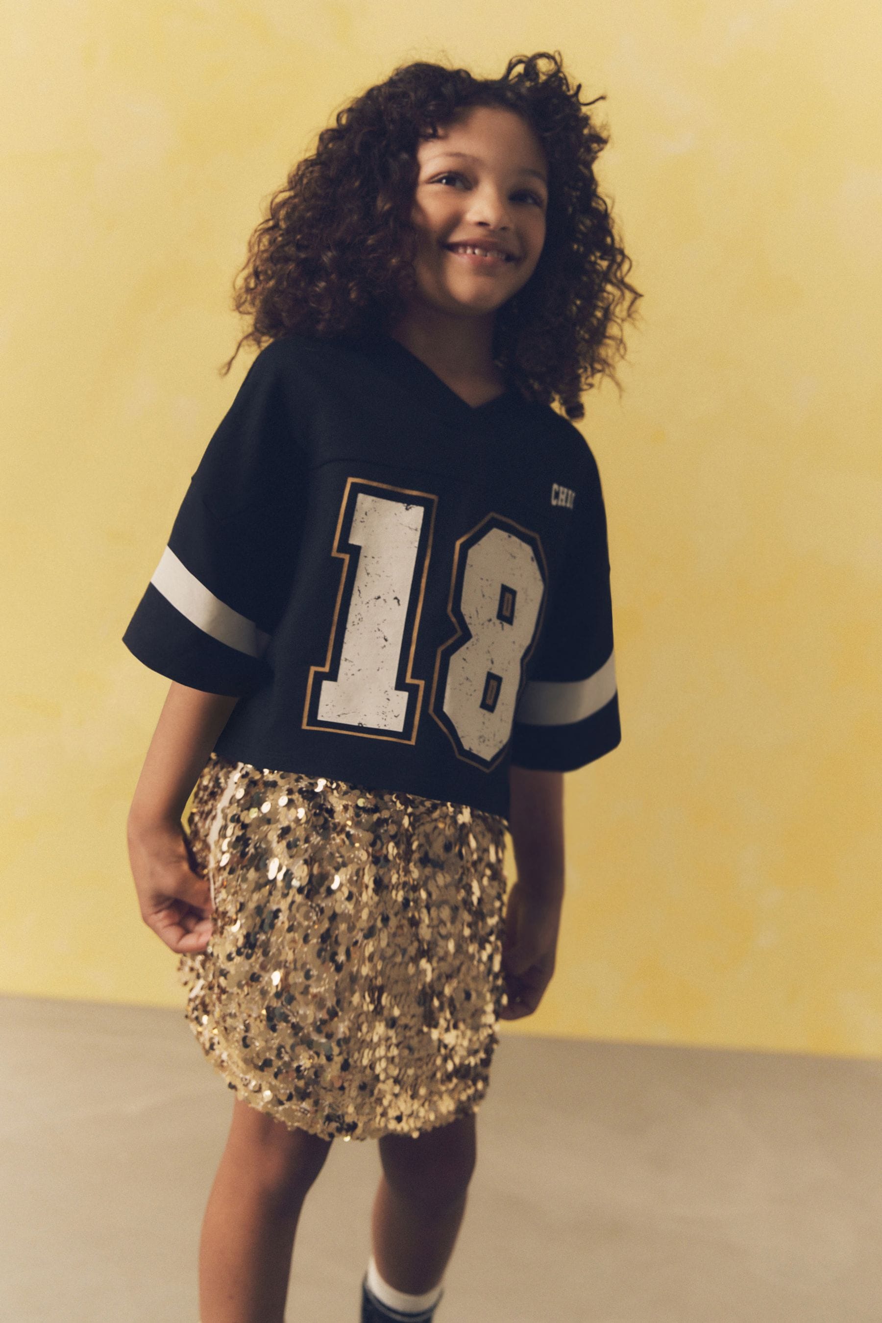 Black/Gold Varisty Tshirt And Sequin Skirt Set (3-14yrs)