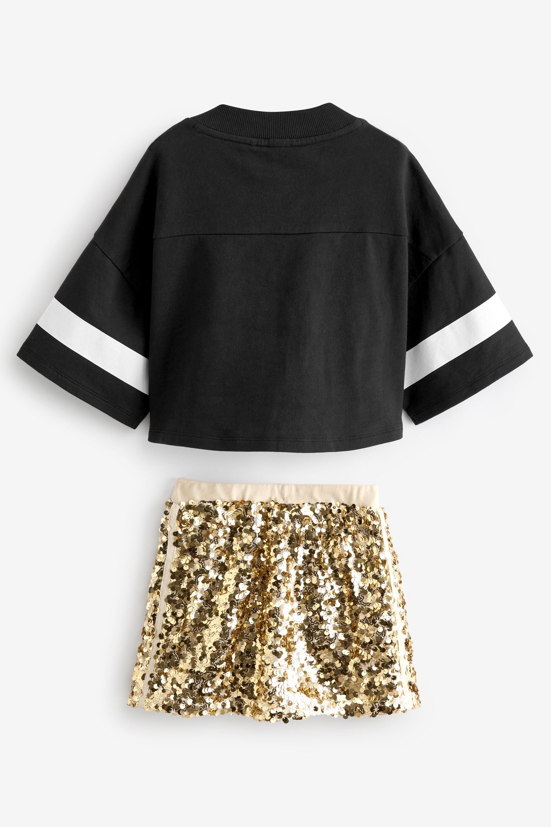 Black/Gold Varisty Tshirt And Sequin Skirt Set (3-14yrs)