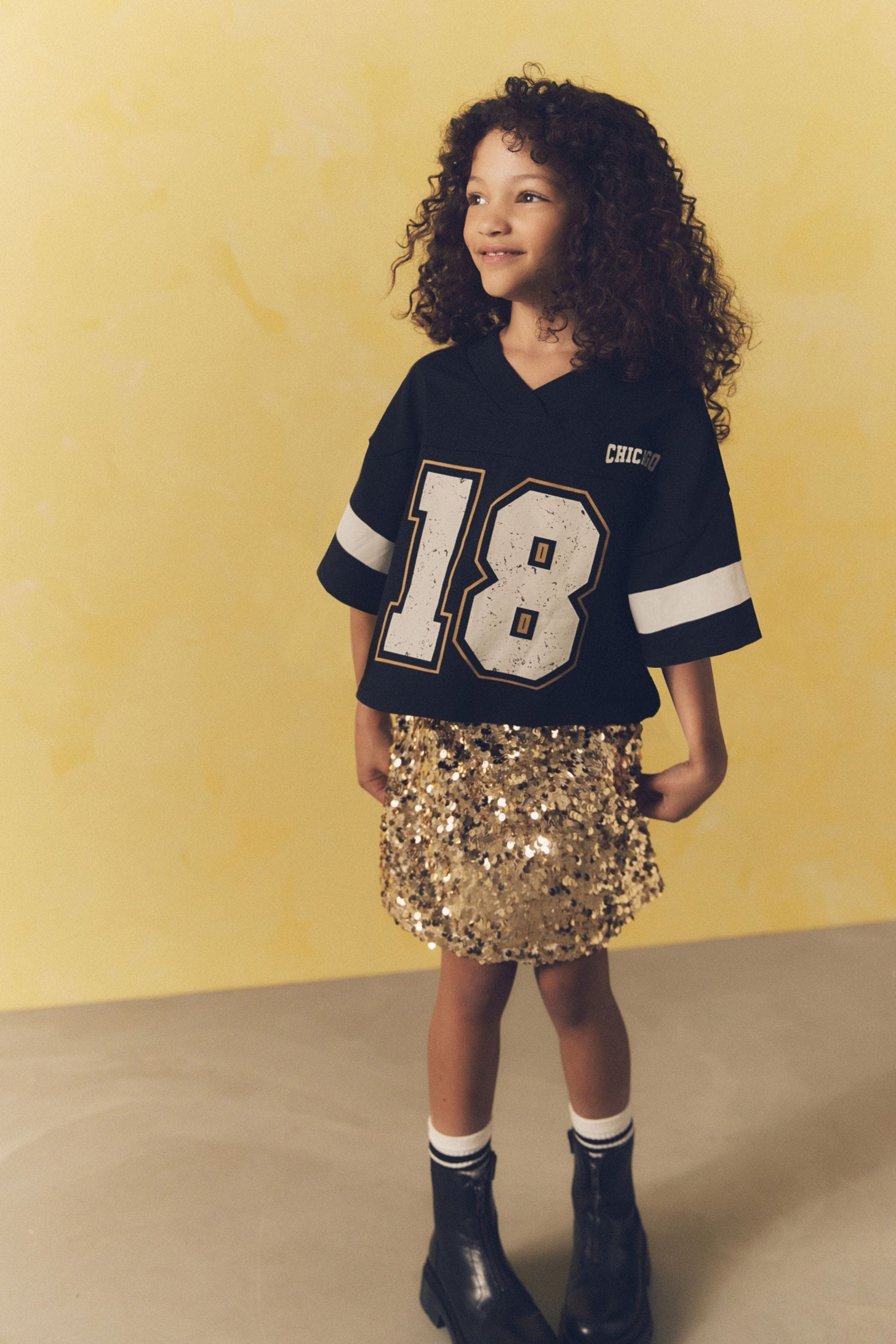 Black/Gold Varisty Tshirt And Sequin Skirt Set (3-14yrs)