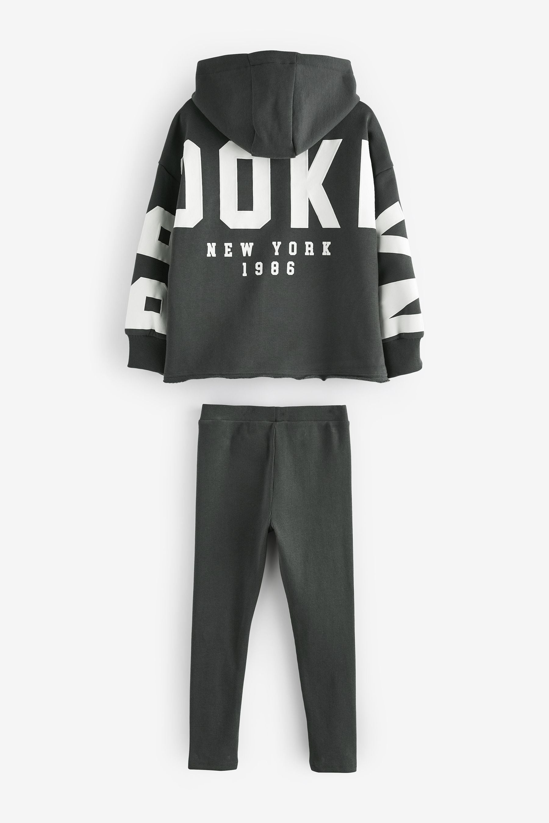 Charcoal Grey Slogan Half Zip Hoodie And Legging Set (3-16yrs)