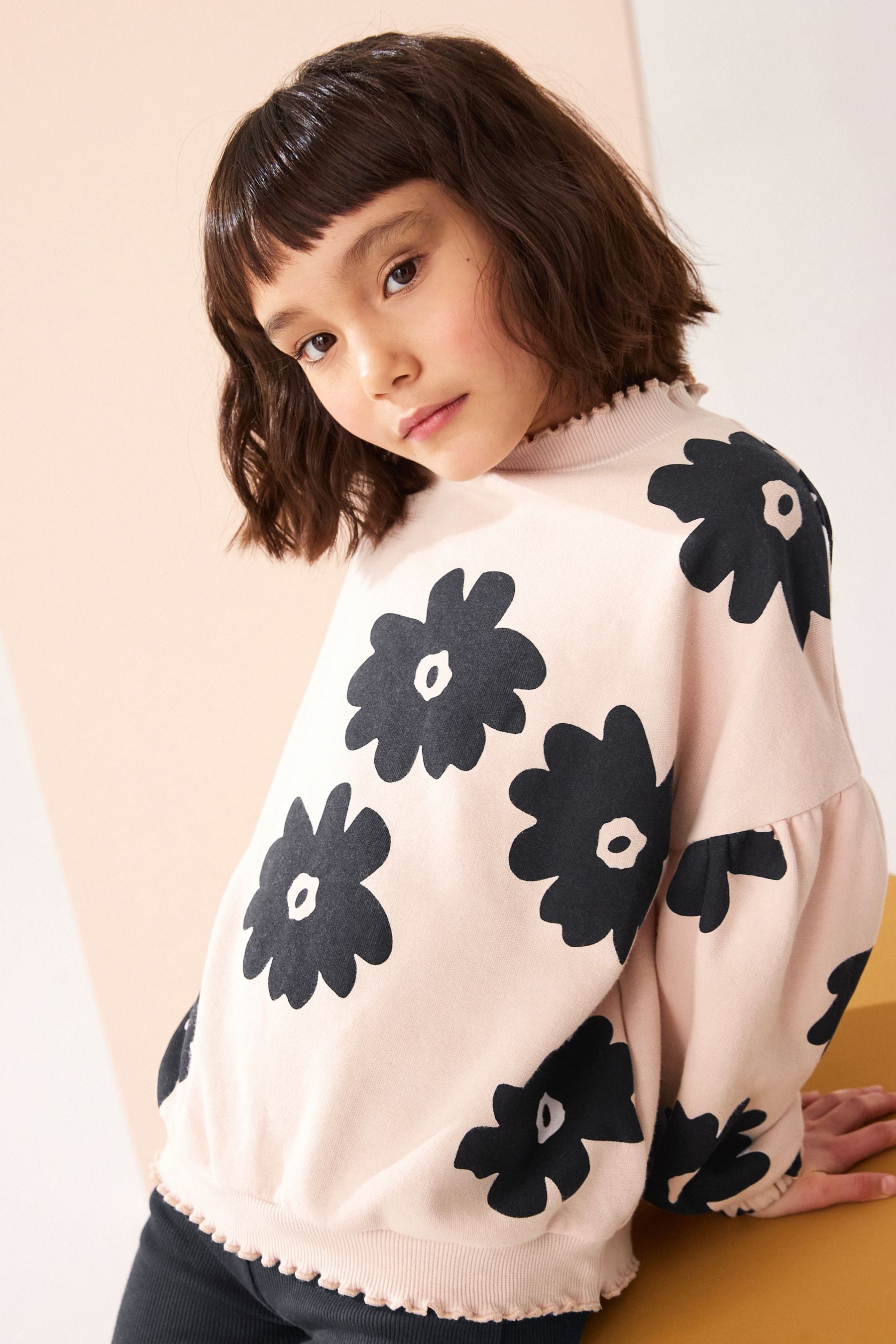 Black Floral Print Sweatshirt And Ribbed Flare Set (3-16yrs)