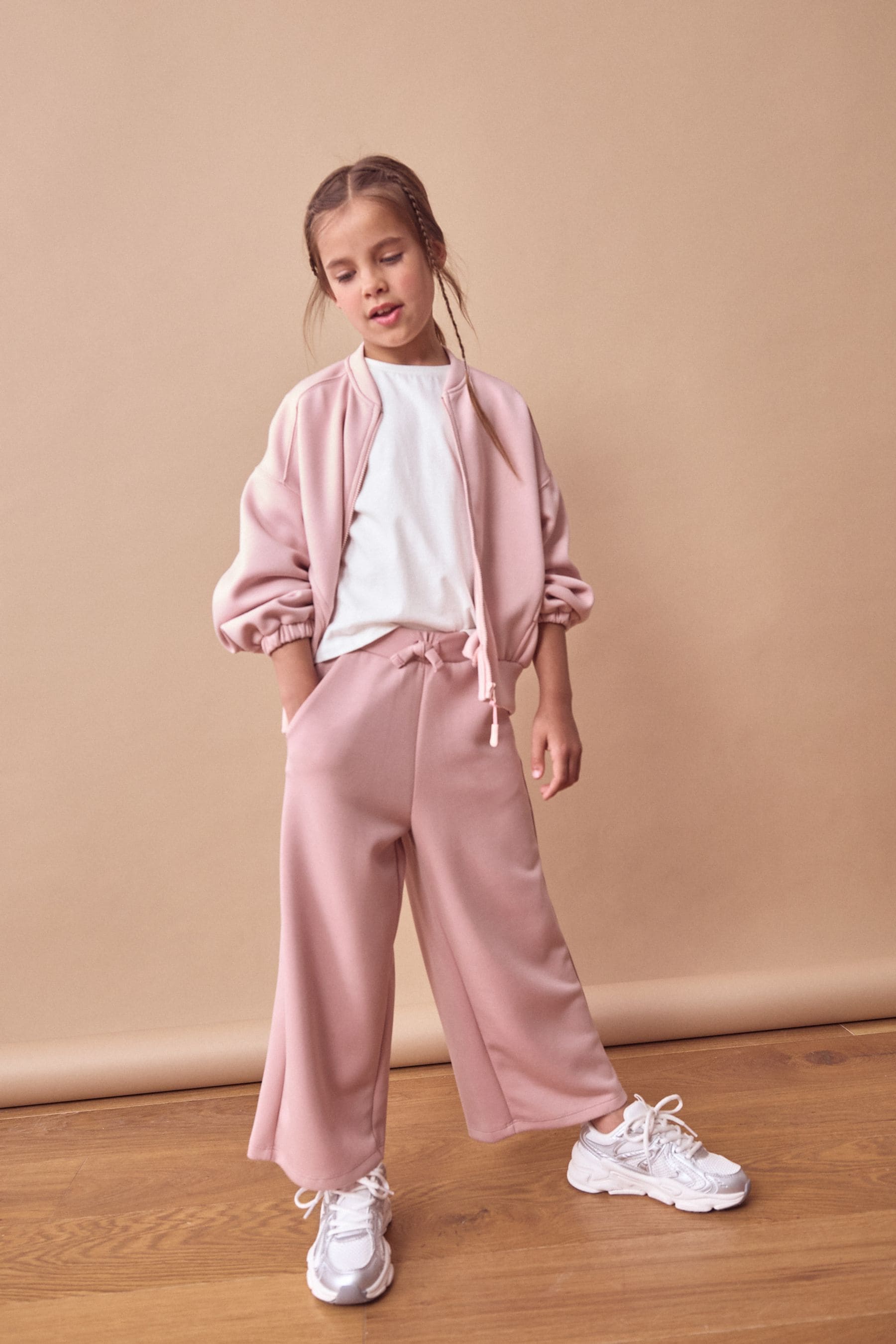 Pink Soft Jacket And Wide Leg Joggers Set (3-16yrs)