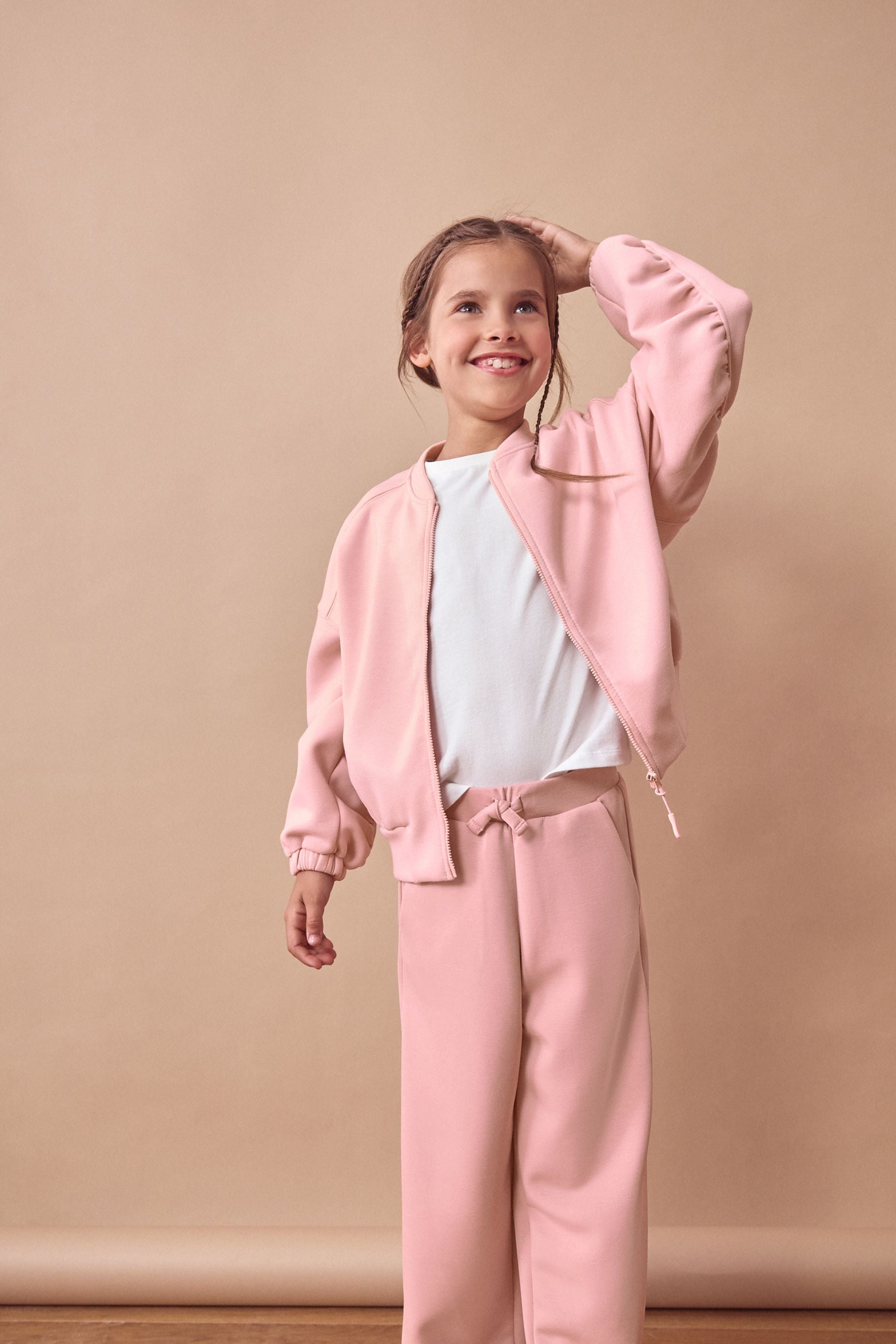 Pink Soft Jacket And Wide Leg Joggers Set (3-16yrs)