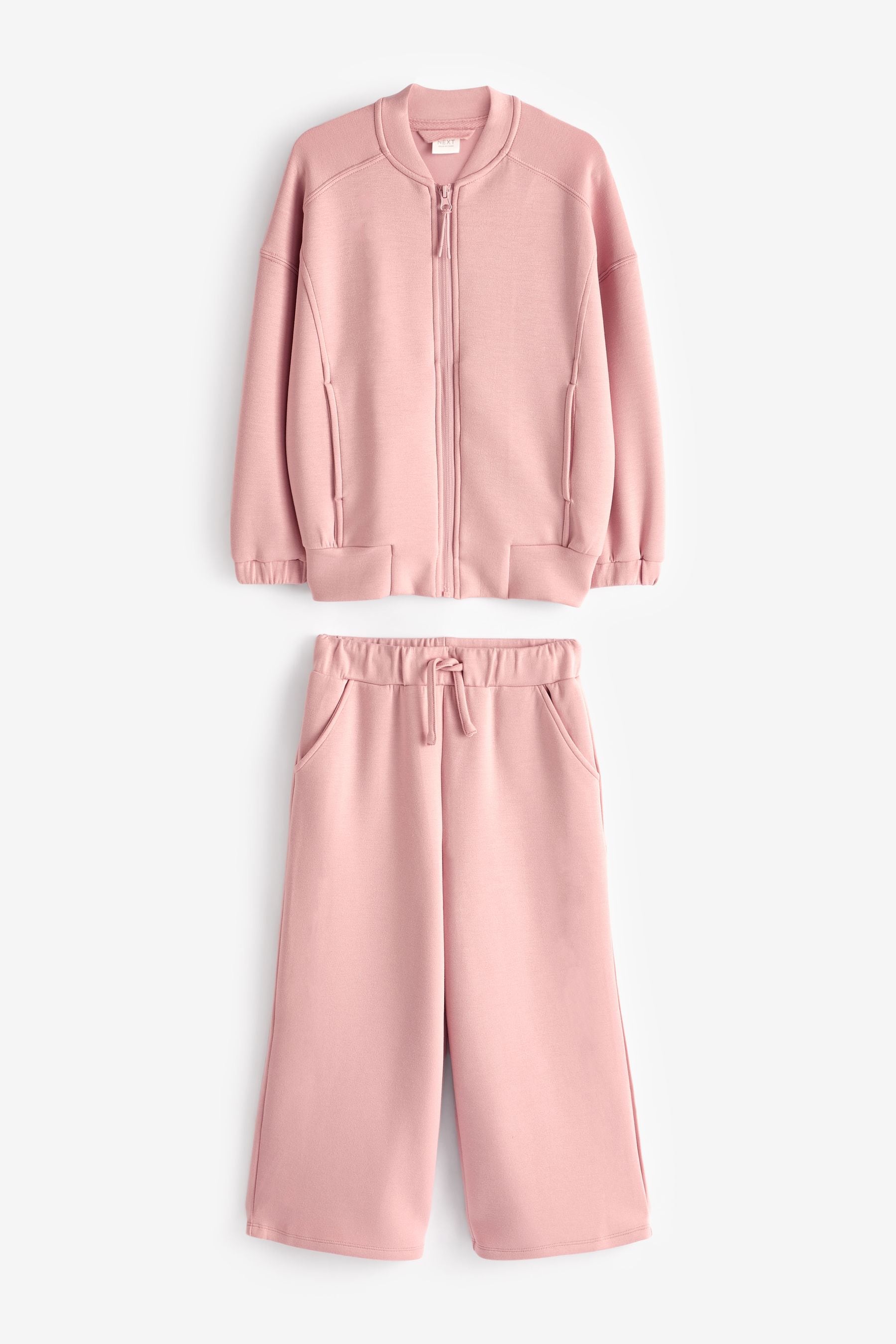 Pink Soft Jacket And Wide Leg Joggers Set (3-16yrs)