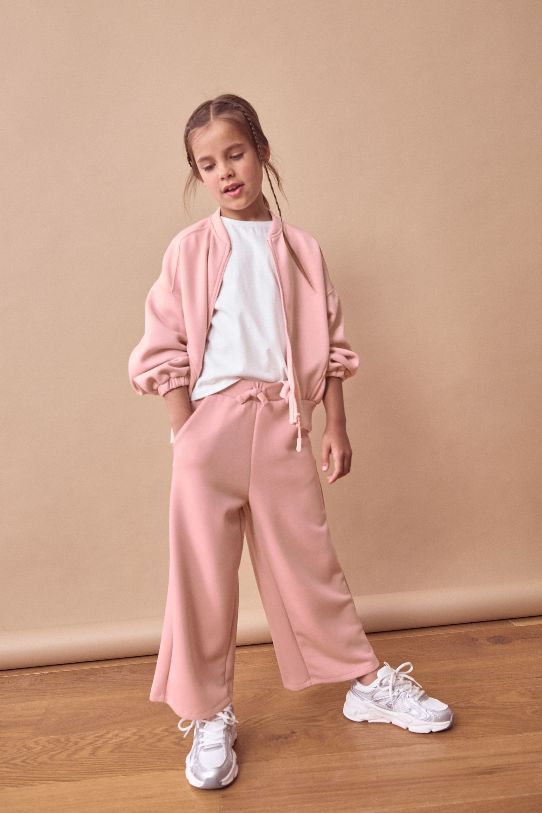 Pink Soft Jacket And Wide Leg Joggers Set (3-16yrs)