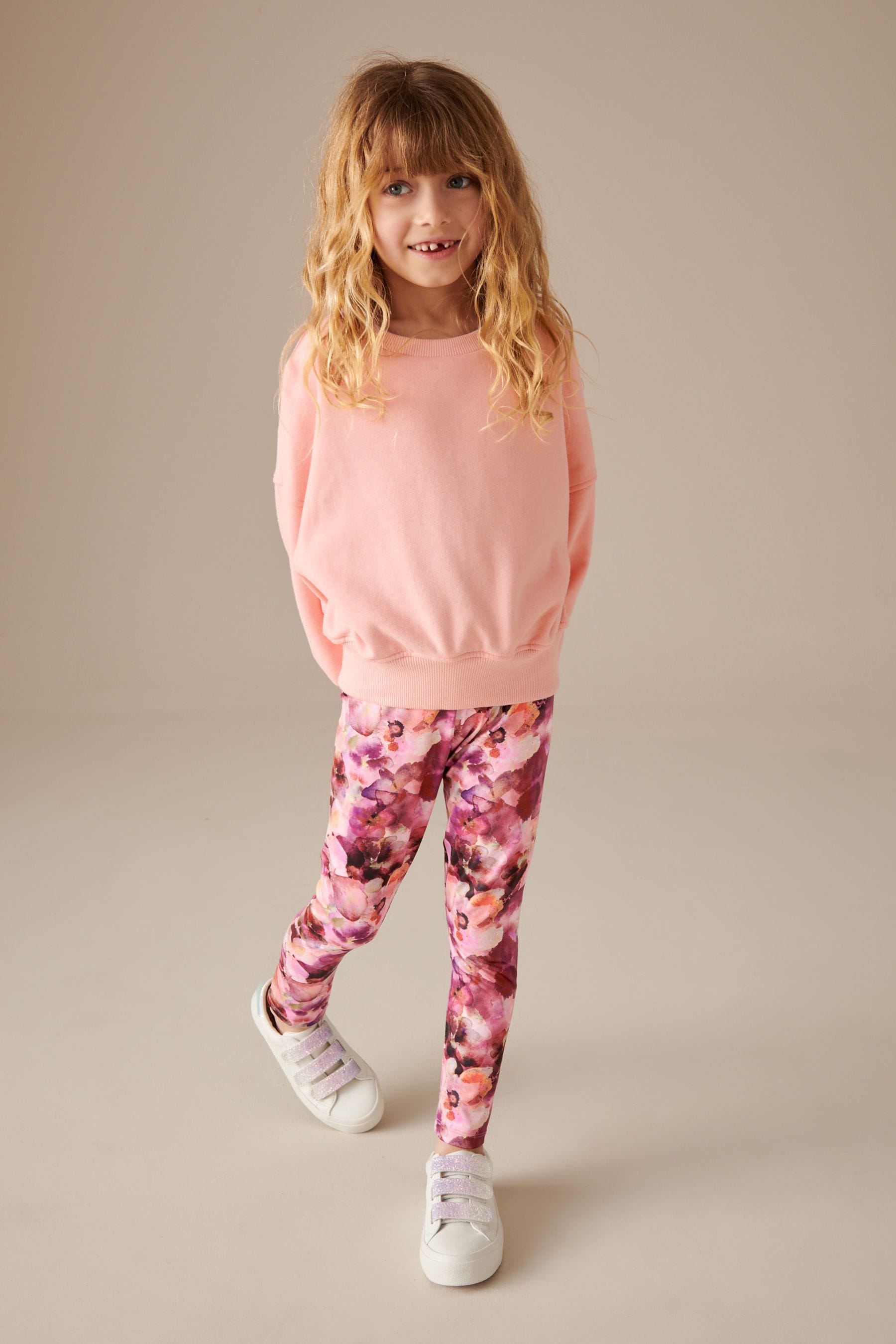 Pink Sweatshirt and Floral Leggings Set (3-16yrs)