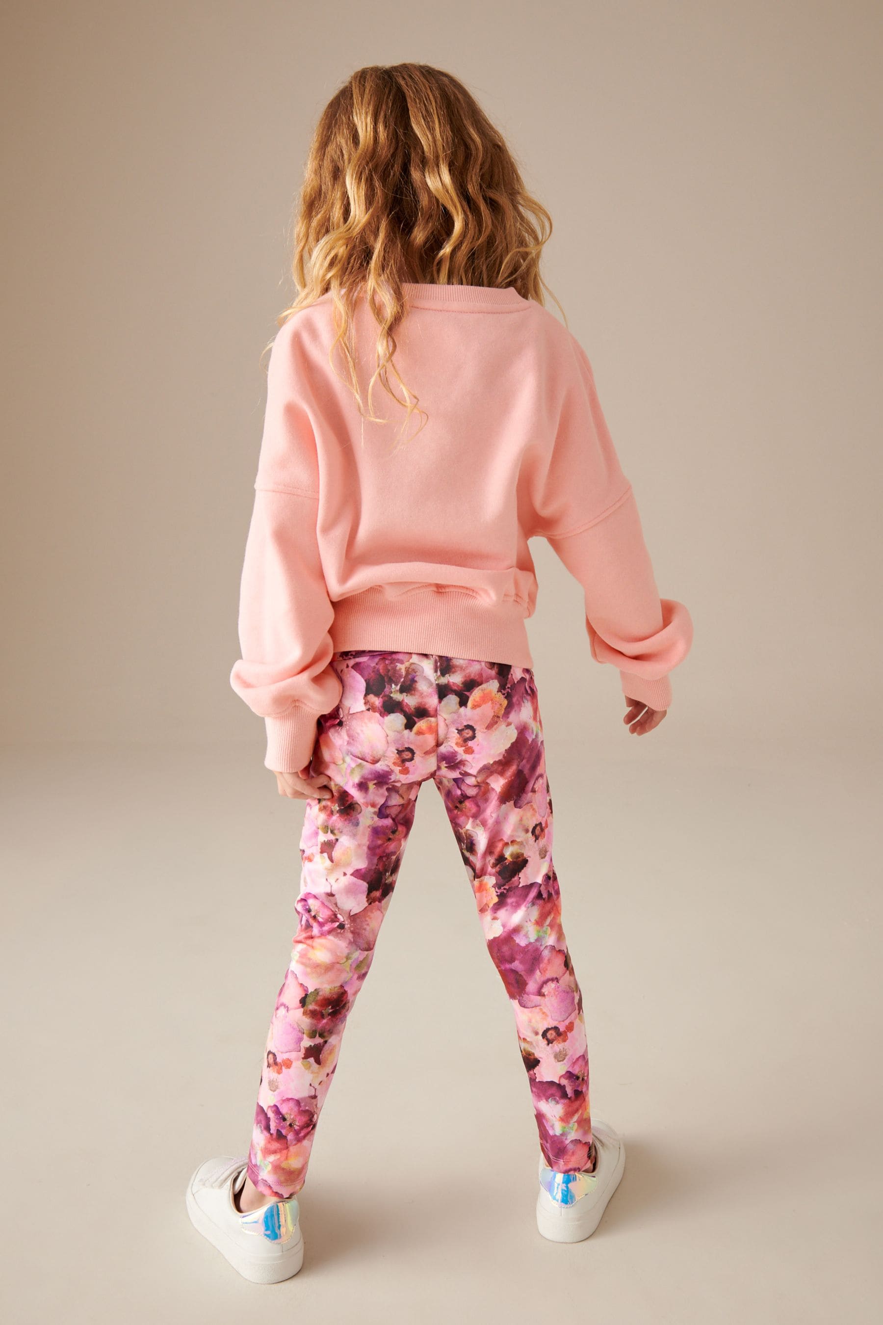 Pink Sweatshirt and Floral Leggings Set (3-16yrs)