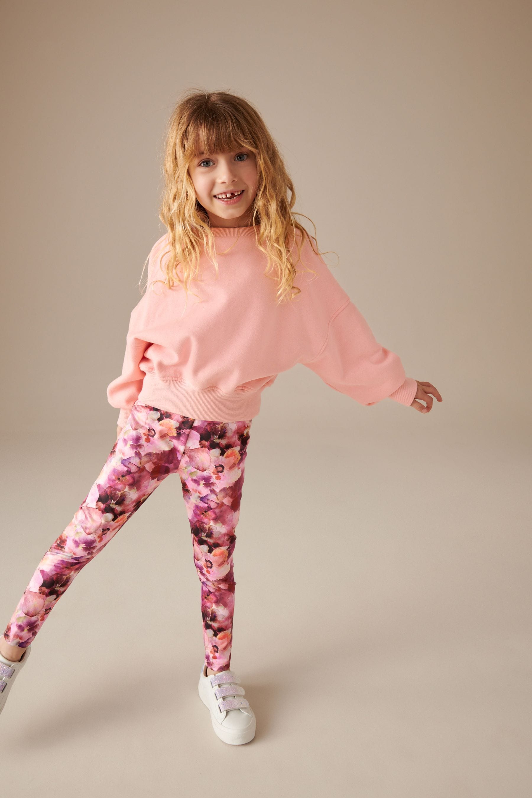 Pink Sweatshirt and Floral Leggings Set (3-16yrs)