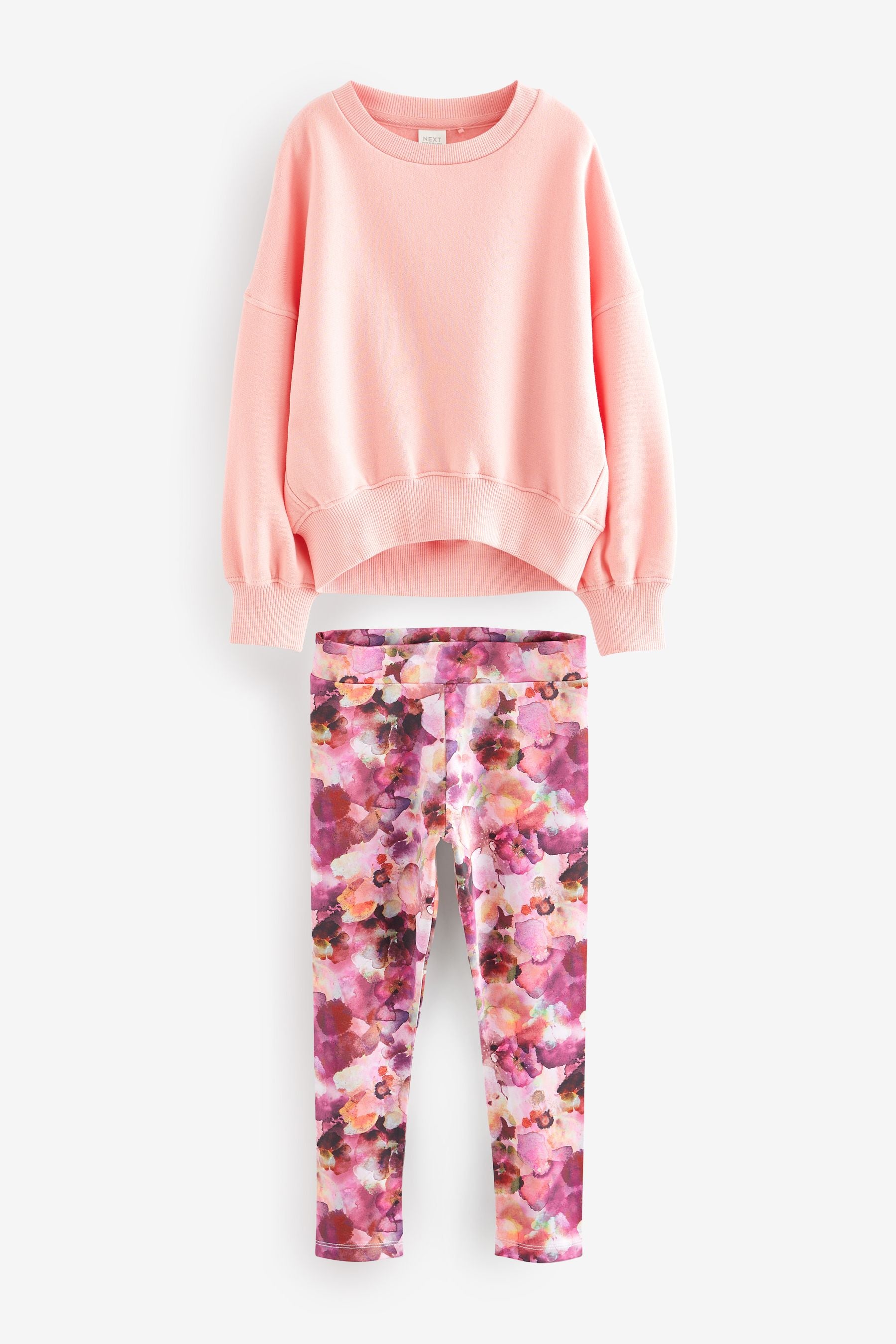 Pink Sweatshirt and Floral Leggings Set (3-16yrs)