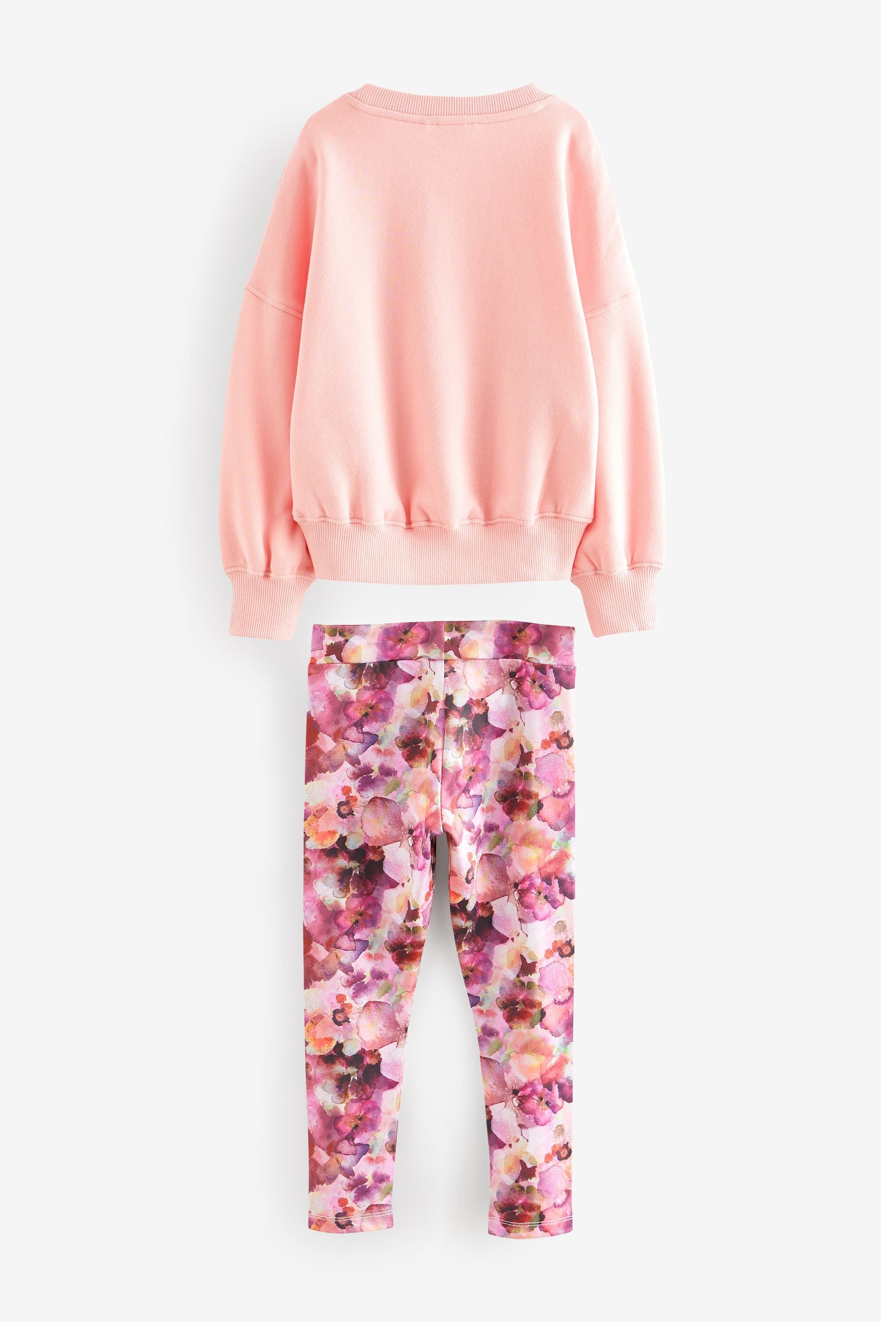 Pink Sweatshirt and Floral Leggings Set (3-16yrs)