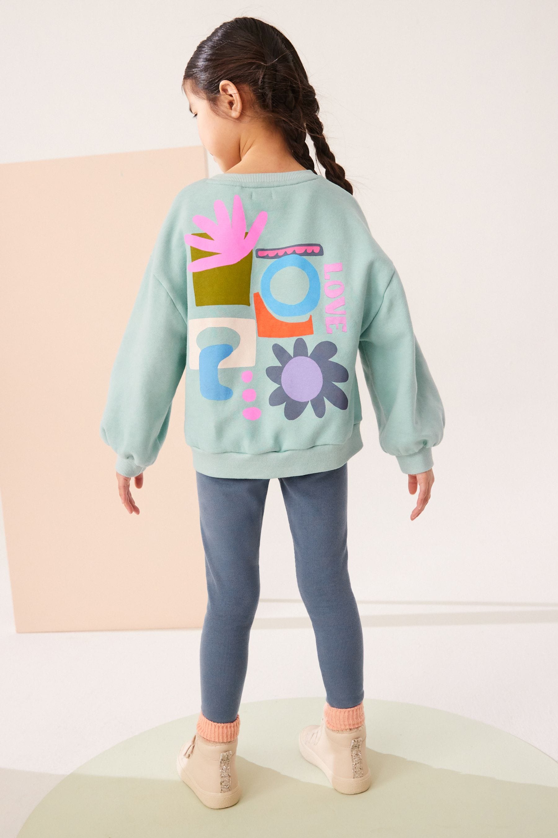 Green Floral Shapes Sweatshirt And Legging Set (3-16yrs)