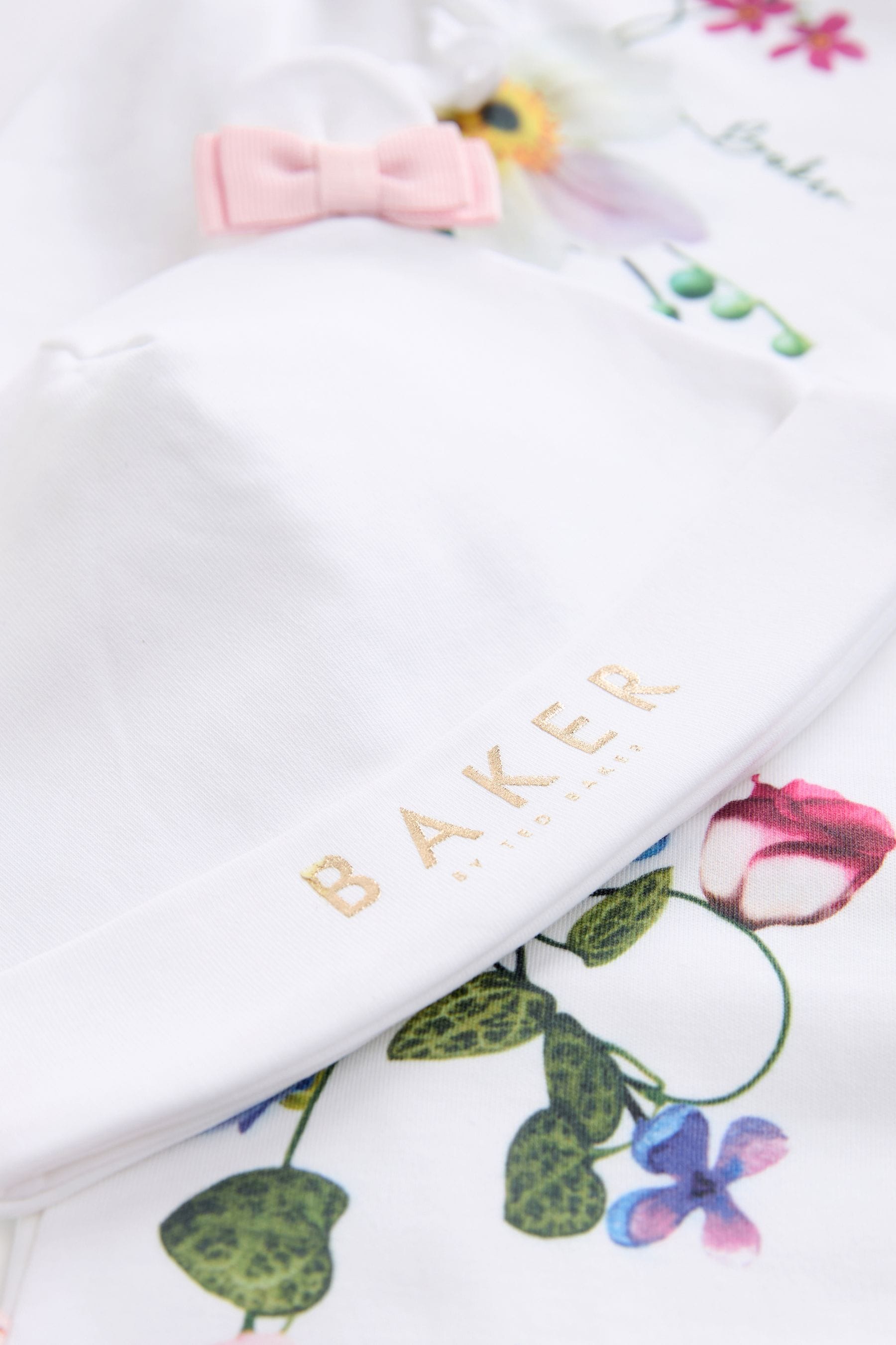 White Baker by Ted Baker Mirror Floral White Sleepsuit And Hat Set