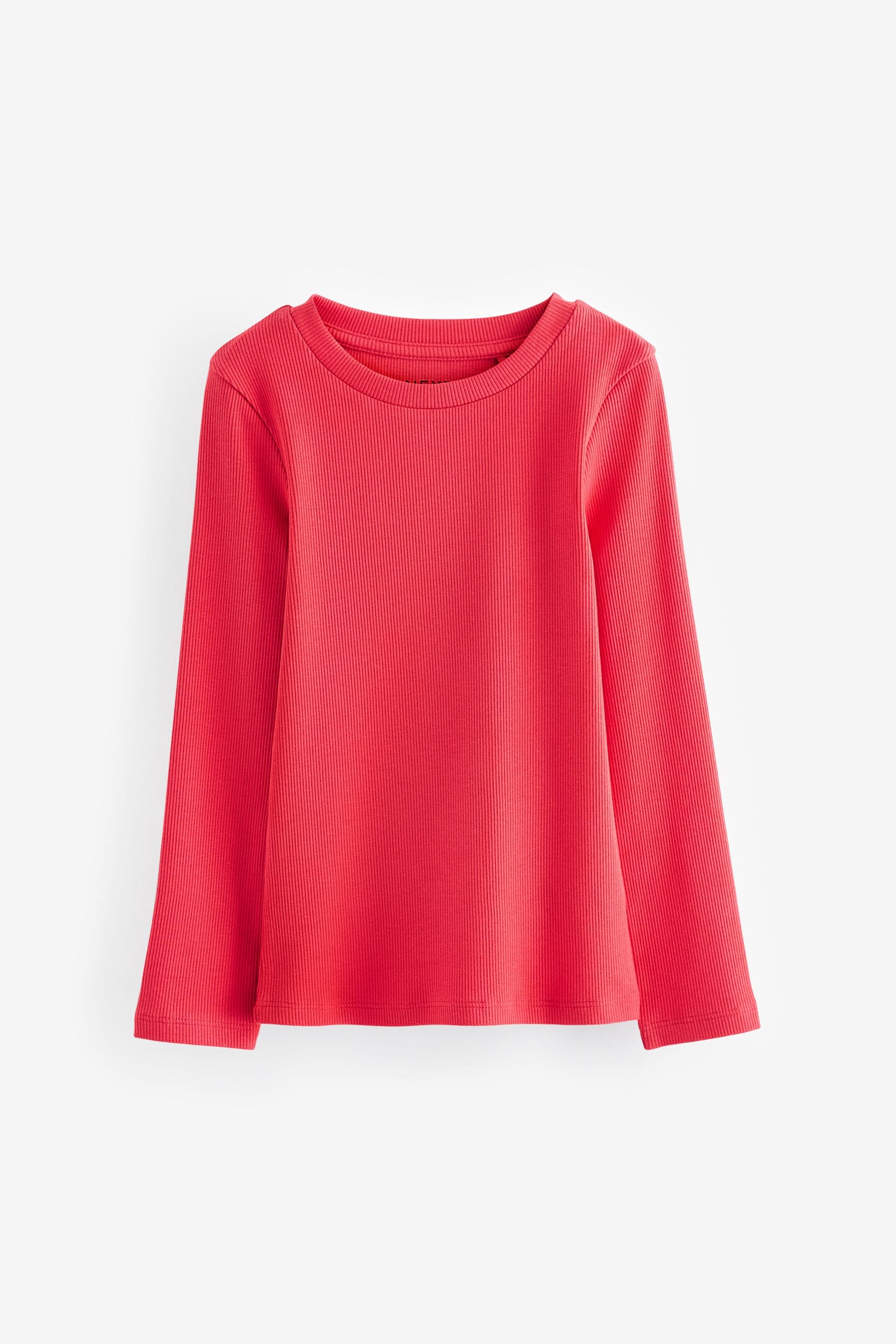 Red 1 Pack Long Sleeve Ribbed Top (3-16yrs)