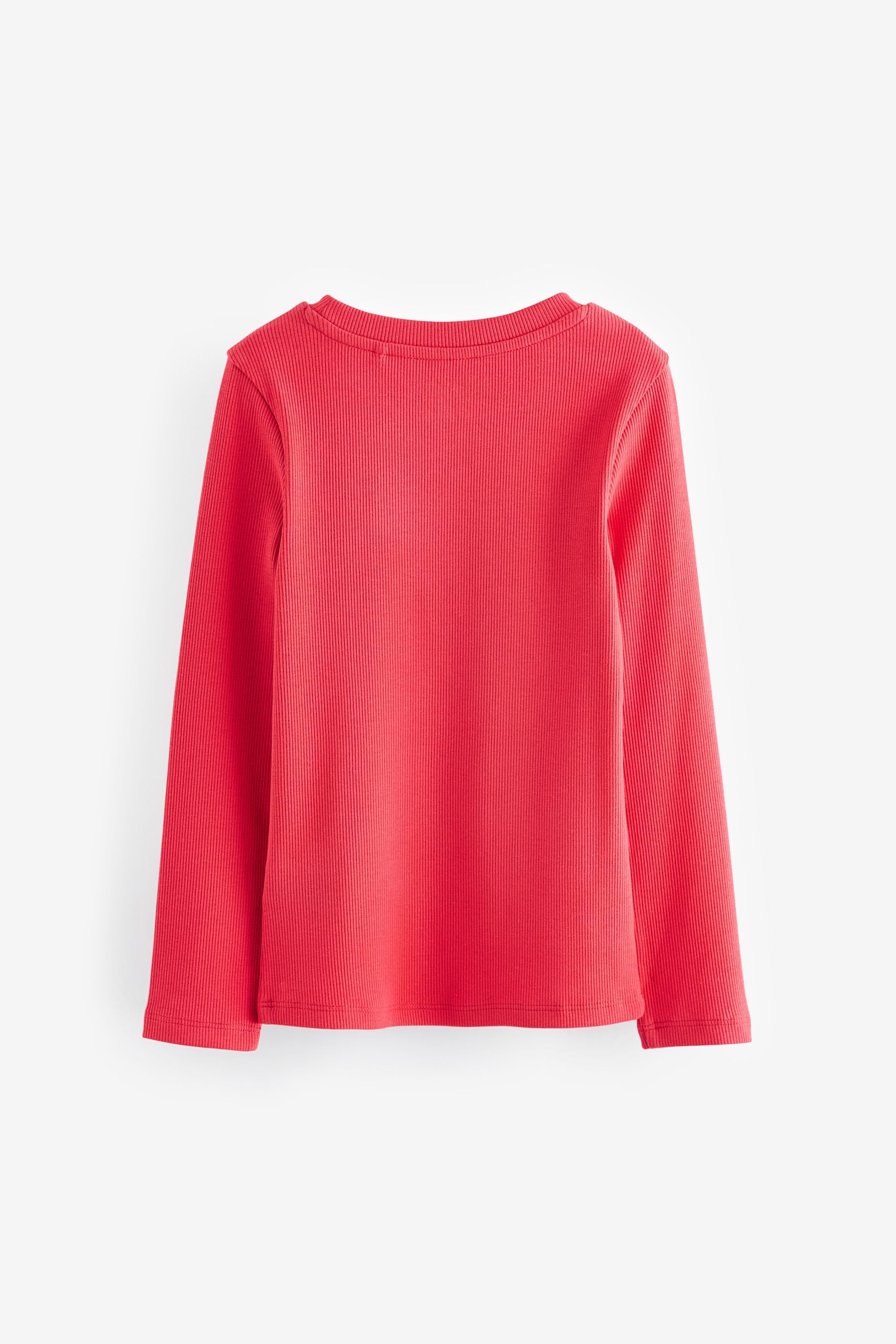 Red 1 Pack Long Sleeve Ribbed Top (3-16yrs)