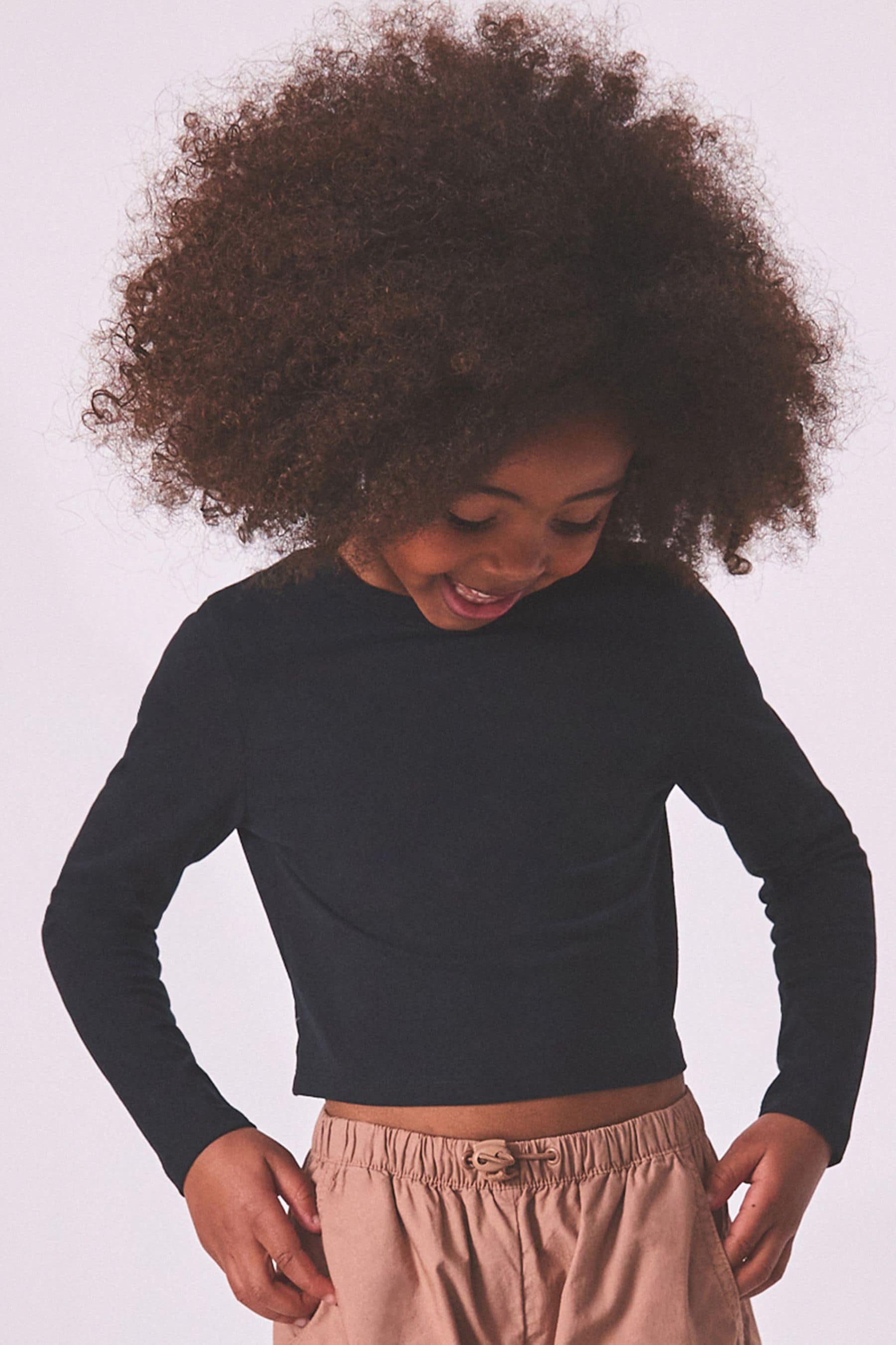 Black Long Sleeve Boxy Cropped T-Shirt (3-16yrs)