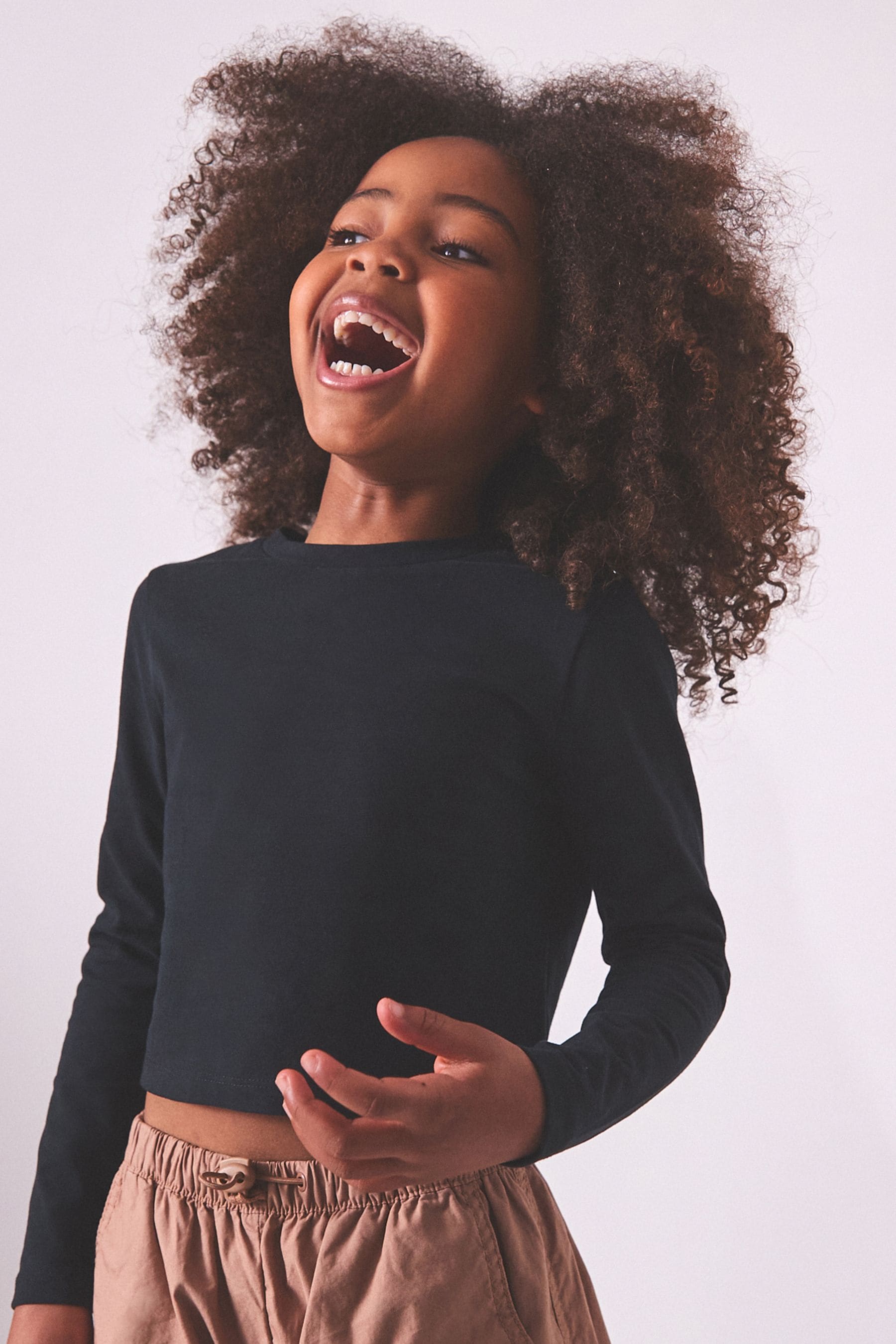 Black Long Sleeve Boxy Cropped T-Shirt (3-16yrs)