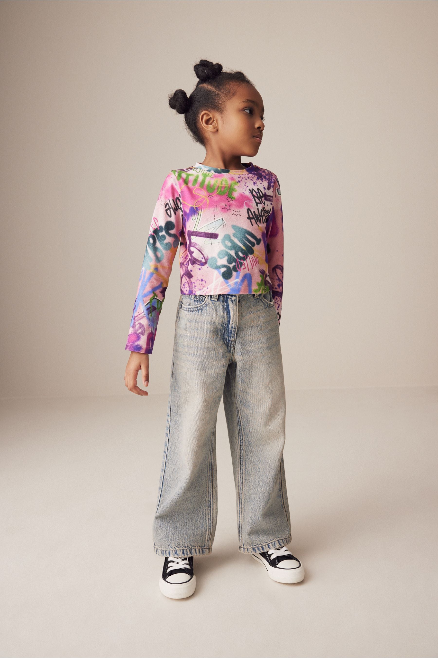 Purple Graffiti Long Sleeve Boxy Cropped T-Shirt (3-16yrs)