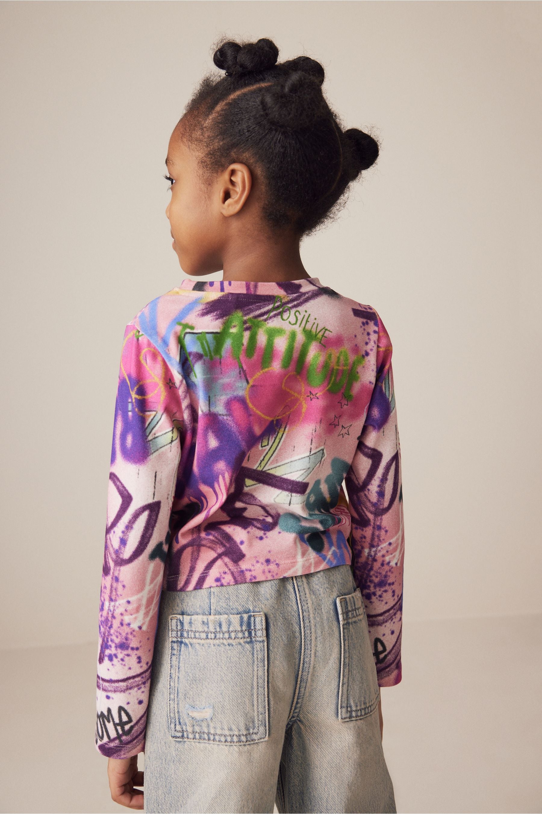 Purple Graffiti Long Sleeve Boxy Cropped T-Shirt (3-16yrs)