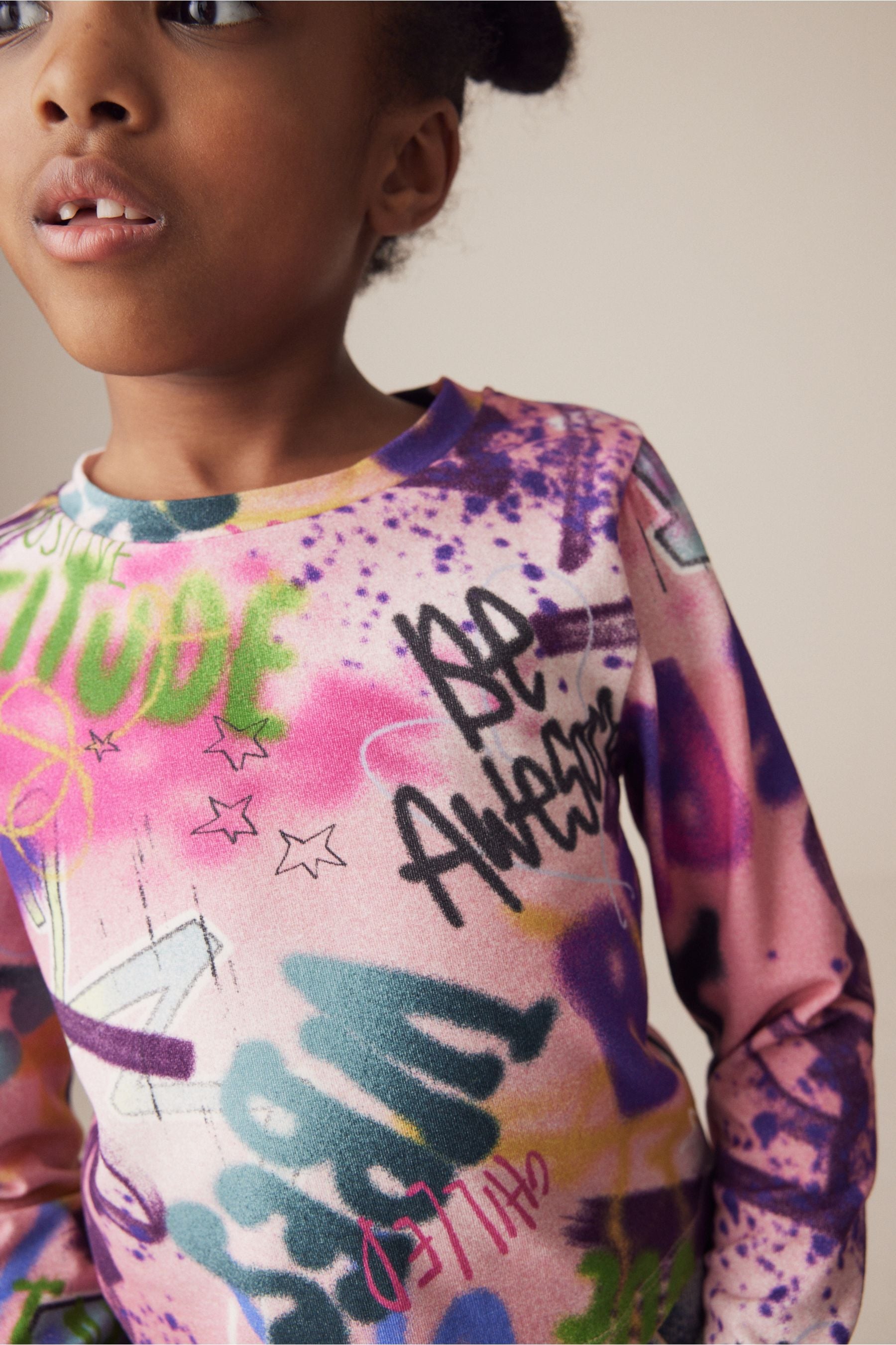 Purple Graffiti Long Sleeve Boxy Cropped T-Shirt (3-16yrs)