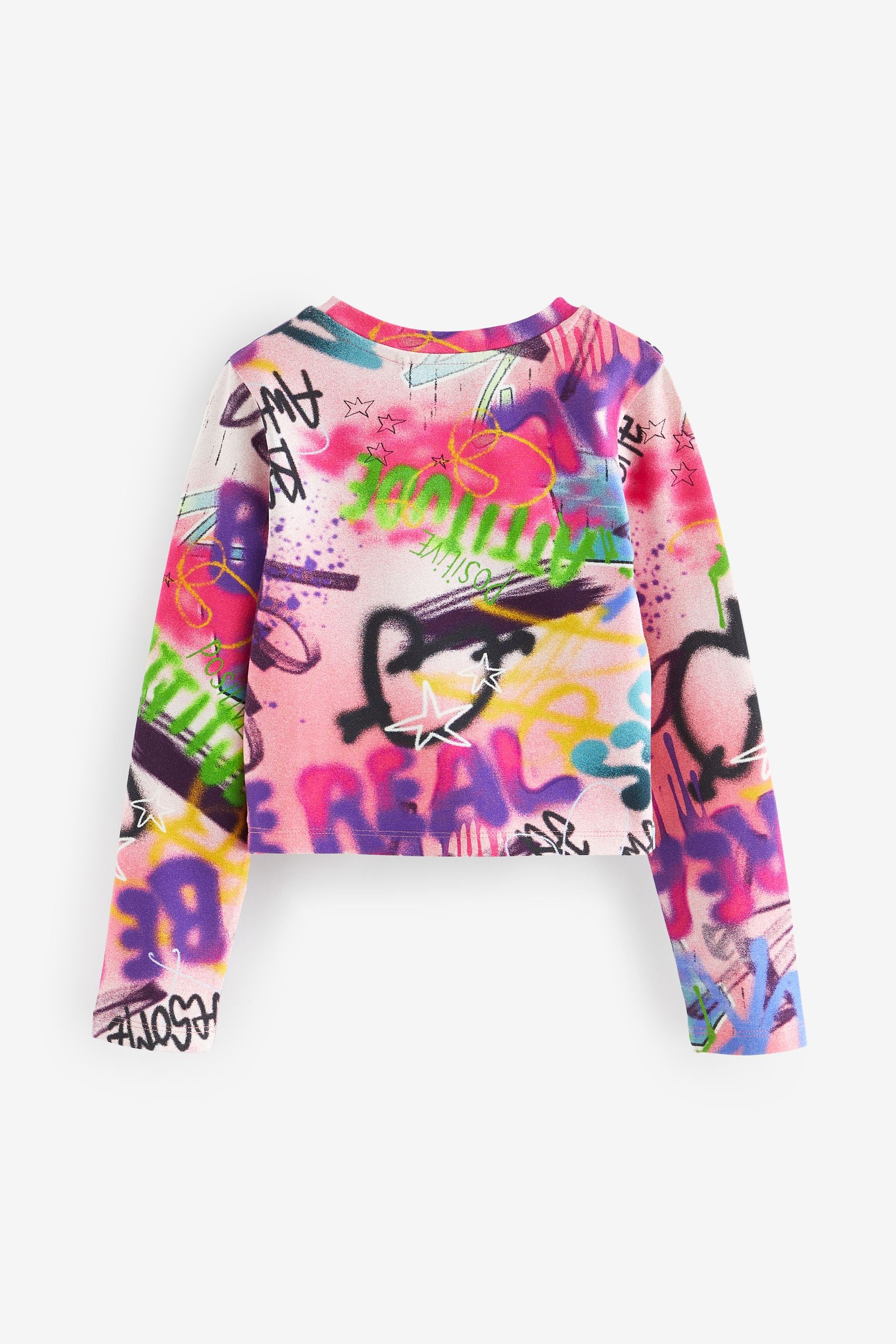 Purple Graffiti Long Sleeve Boxy Cropped T-Shirt (3-16yrs)