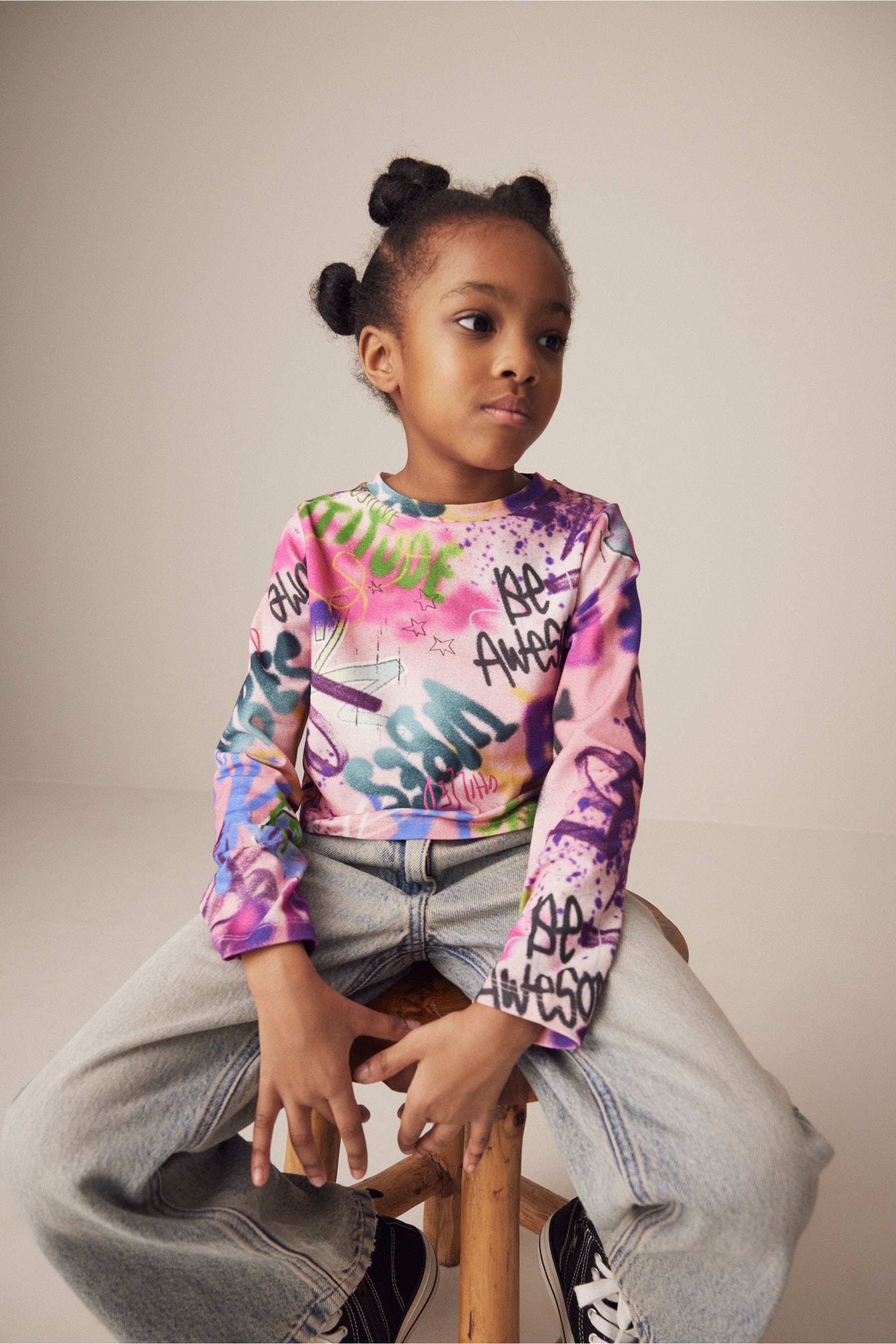 Purple Graffiti Long Sleeve Boxy Cropped T-Shirt (3-16yrs)