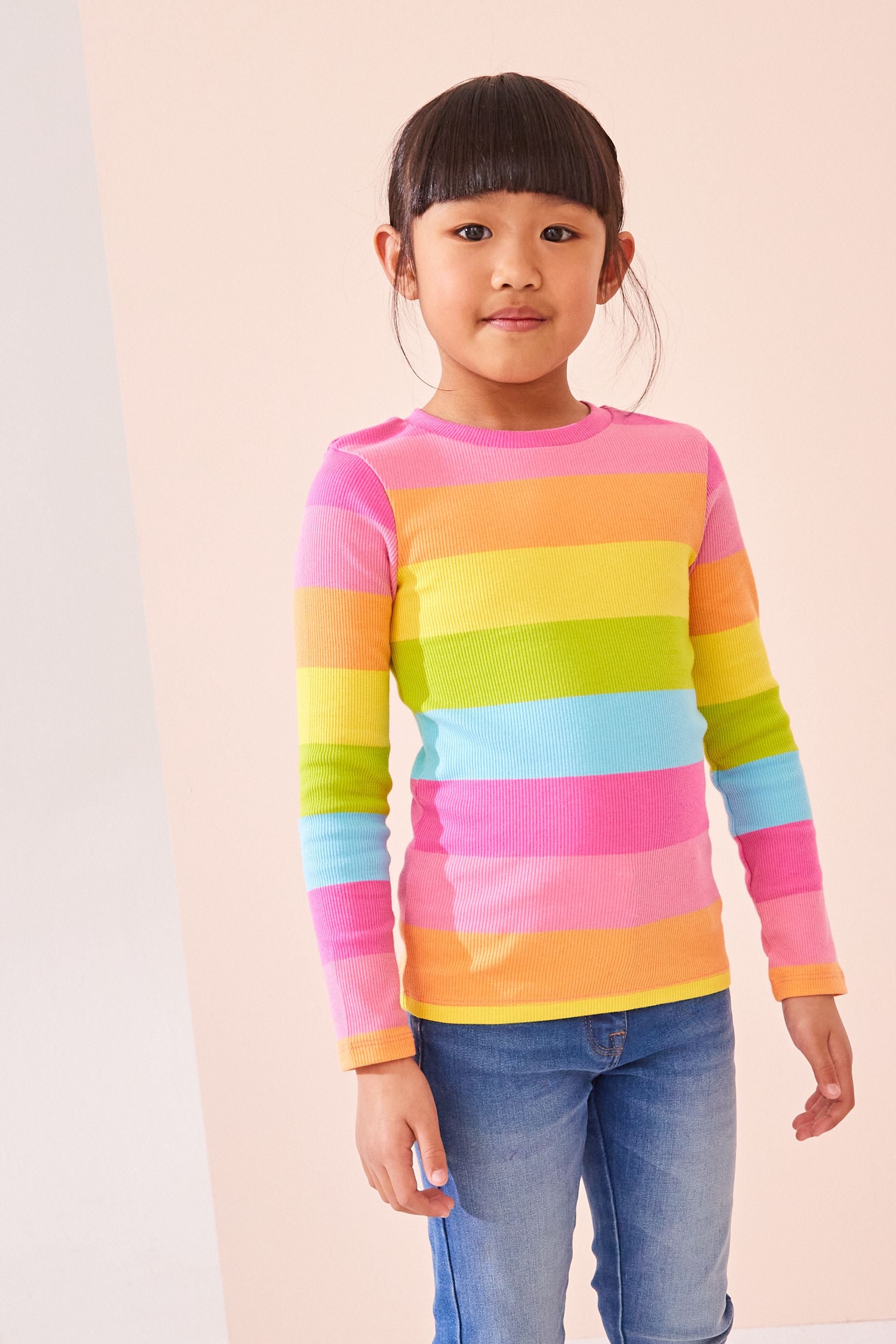 Multi 1 Pack Long Sleeve Ribbed Top (3-16yrs)