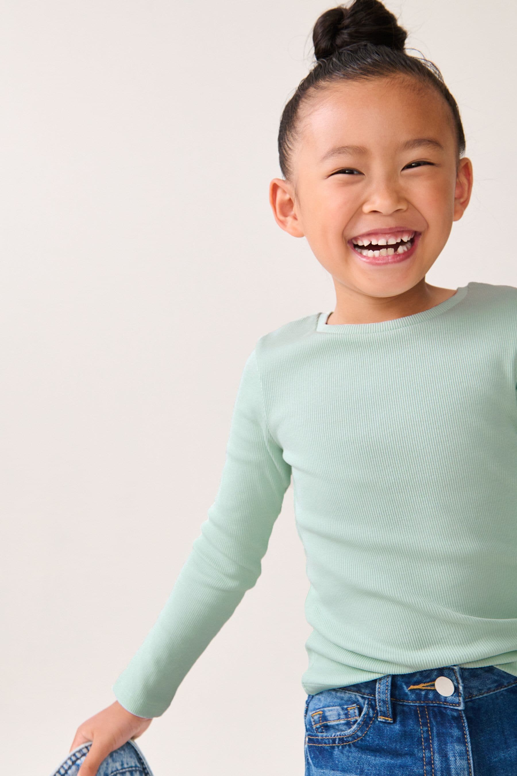 Mint Green 1 Pack Long Sleeve Ribbed Top (3-16yrs)