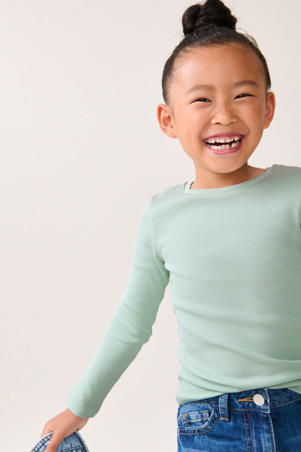 Mint Green Long Sleeve Ribbed Top (3-16yrs)