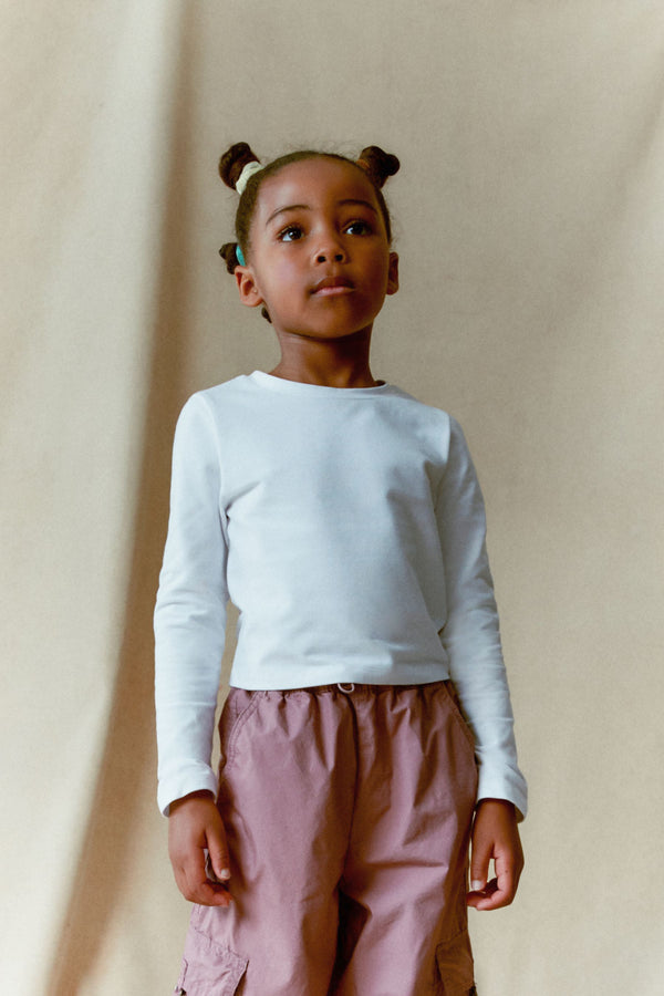 White Long Sleeve Boxy Cropped T-Shirt (3-16yrs)